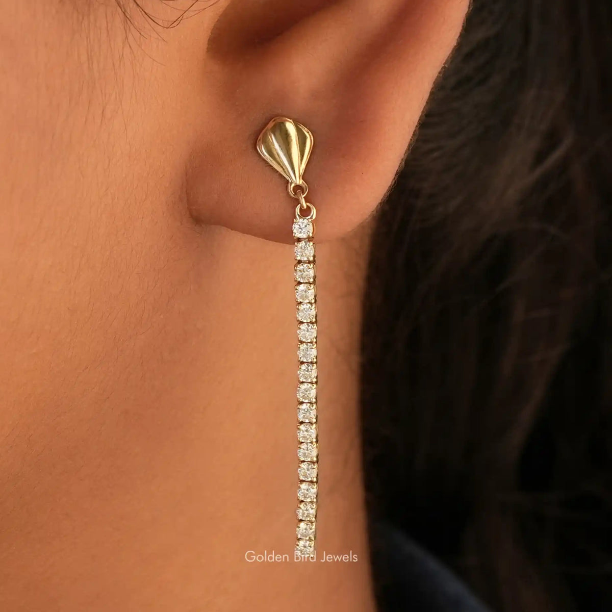 Farblose Moissanit-Tennis-Tropfenohrringe im Rundschliff