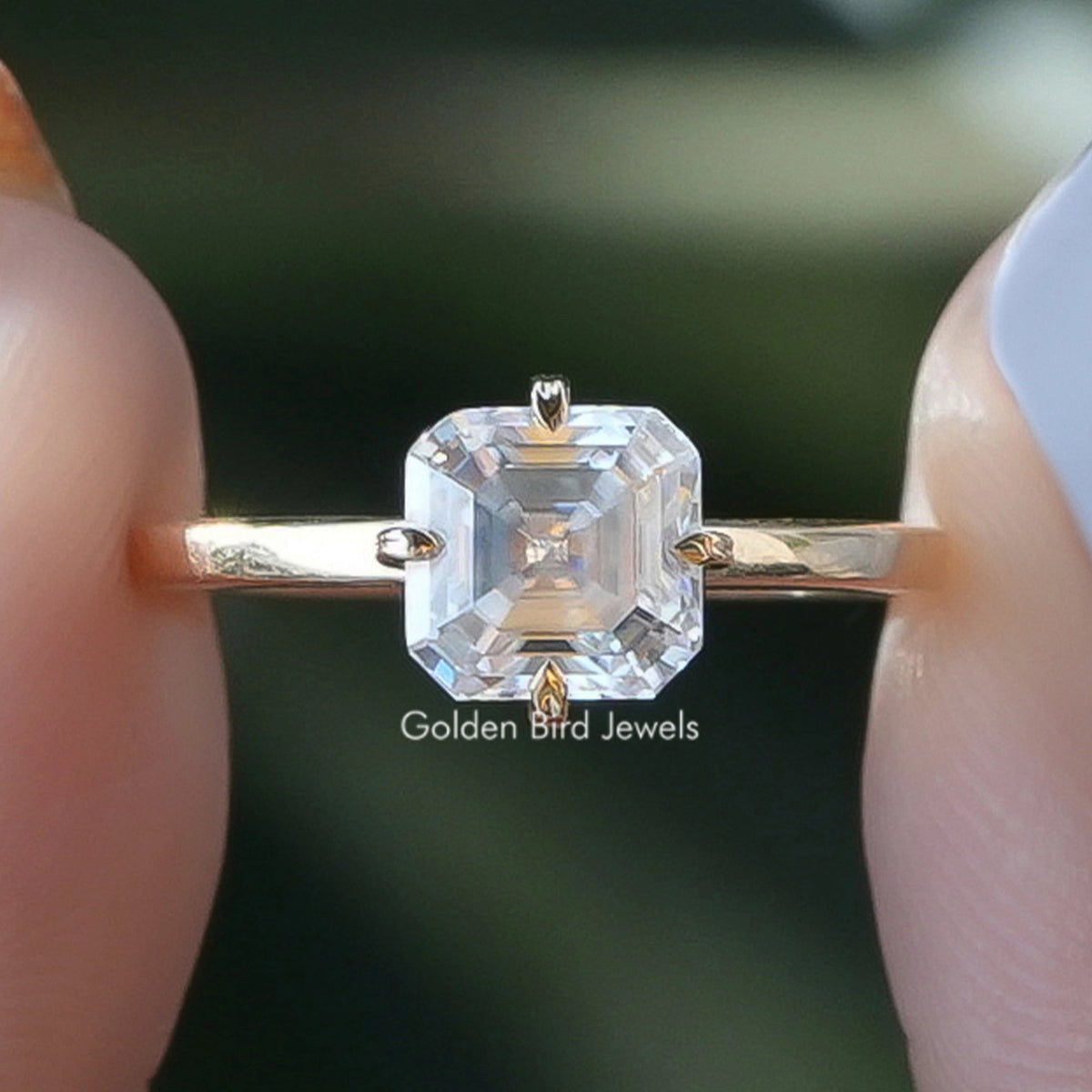 Colorless Asscher Cut Moissanite Engagement Ring