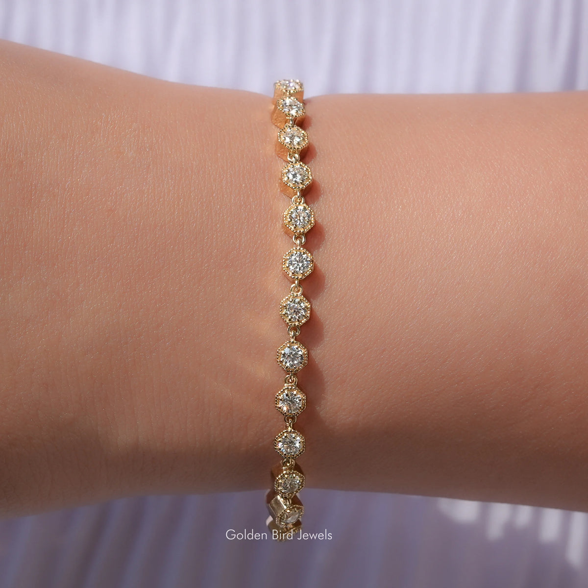 3mm Round Cut Moissanite Gold Tennis Bracelet