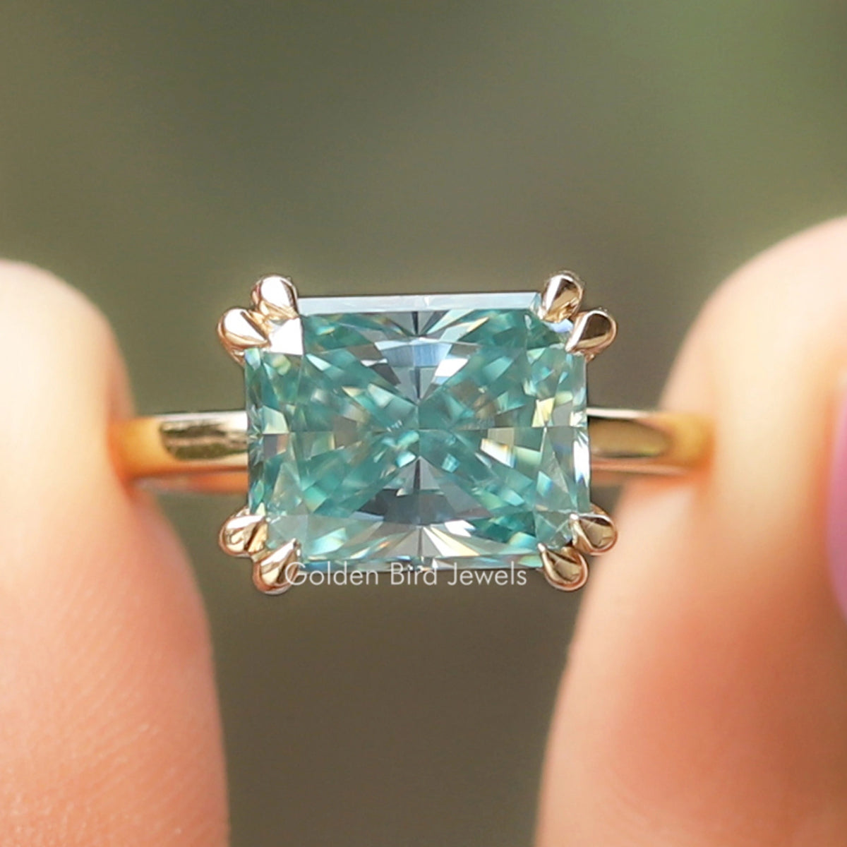 East West Radiant Cut Moissanite Engagement Ring