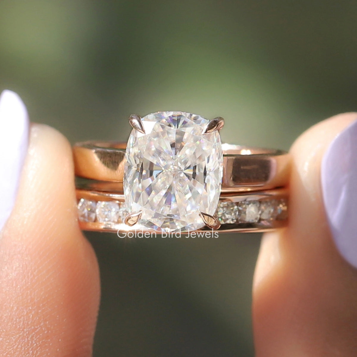 Farblos Kissenschliff Moissanit Verlobungsring Set