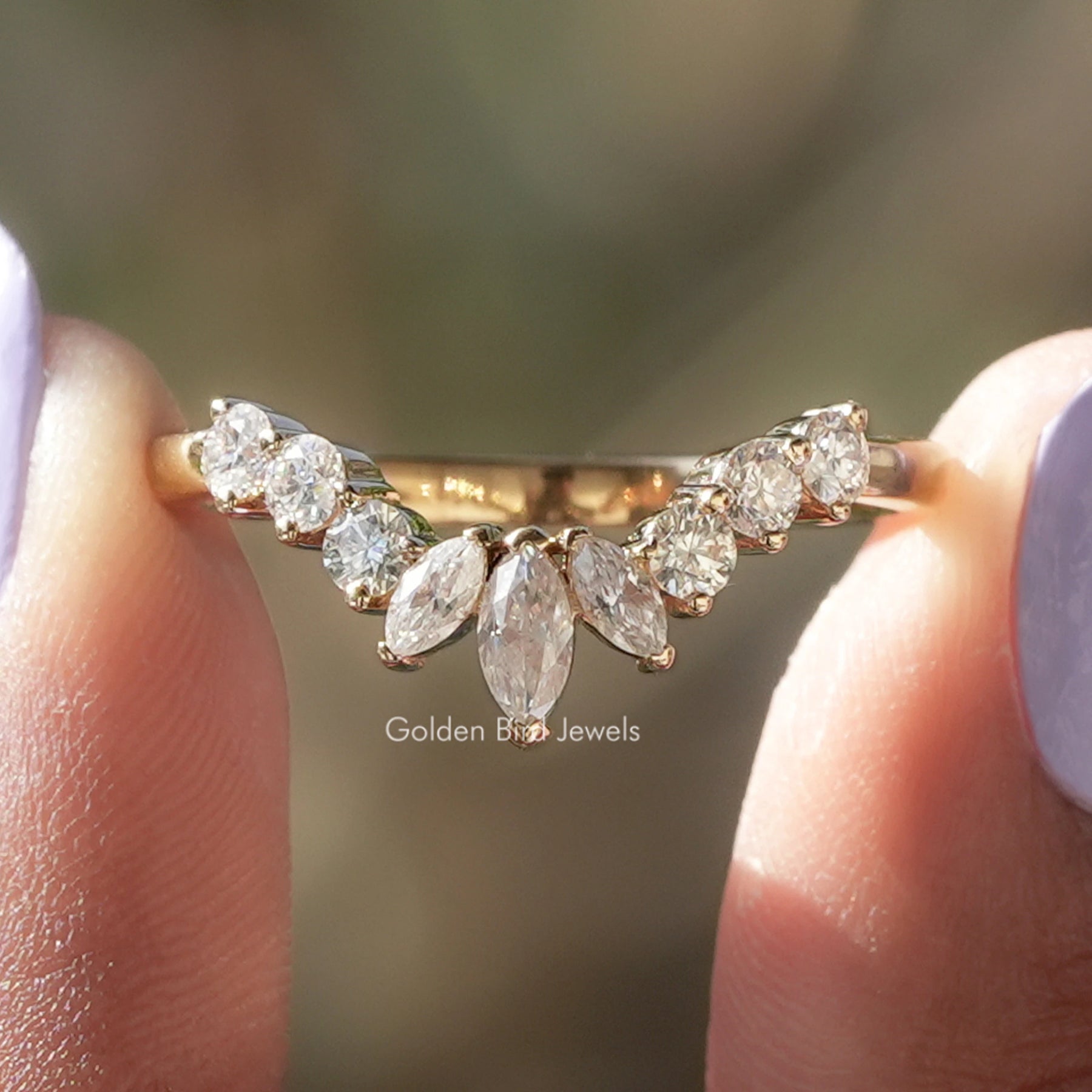 Marquise Cut Moissanite Curved Stacking Band