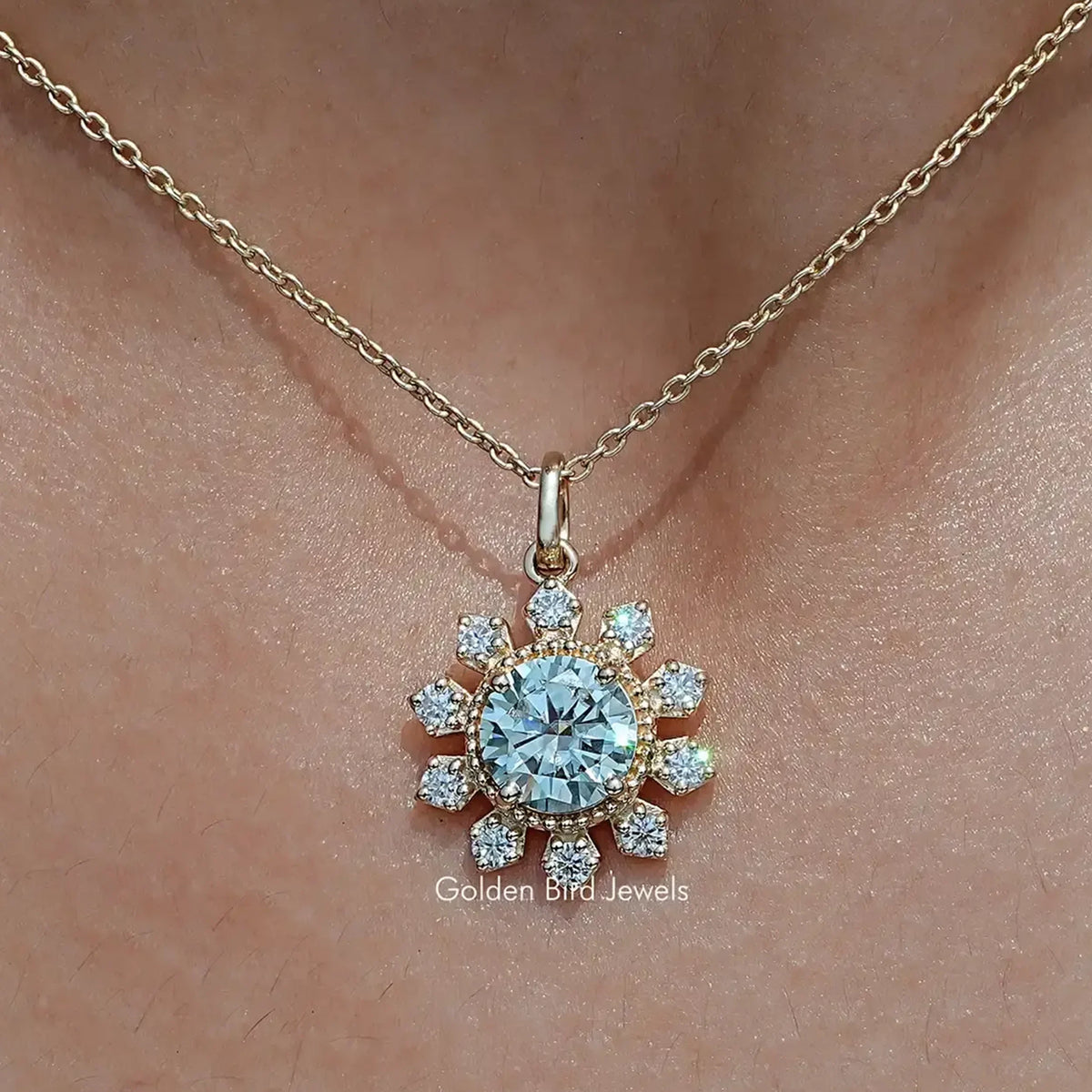 Round Cut Moissanite Flower Style Pendant