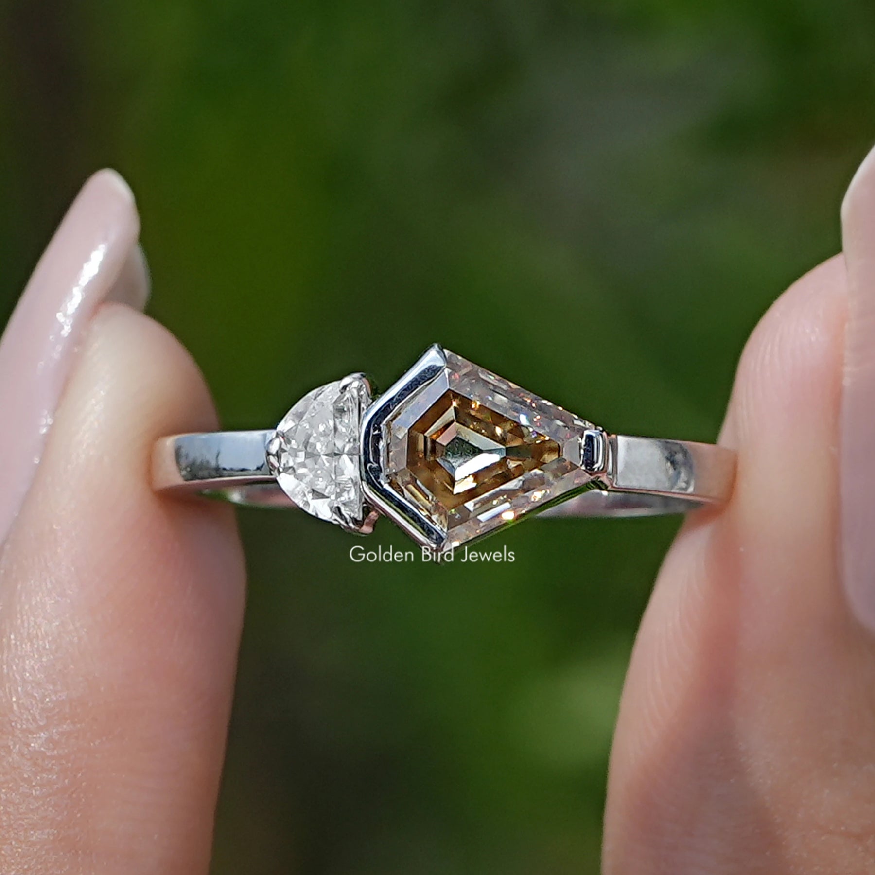 Shield Cut Moissanite Toi Et Moi Engagement Ring