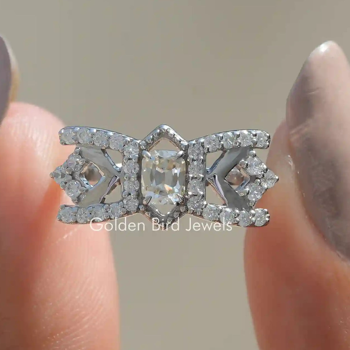 Old Mine Cushion Cut Moissanite Engagement Ring