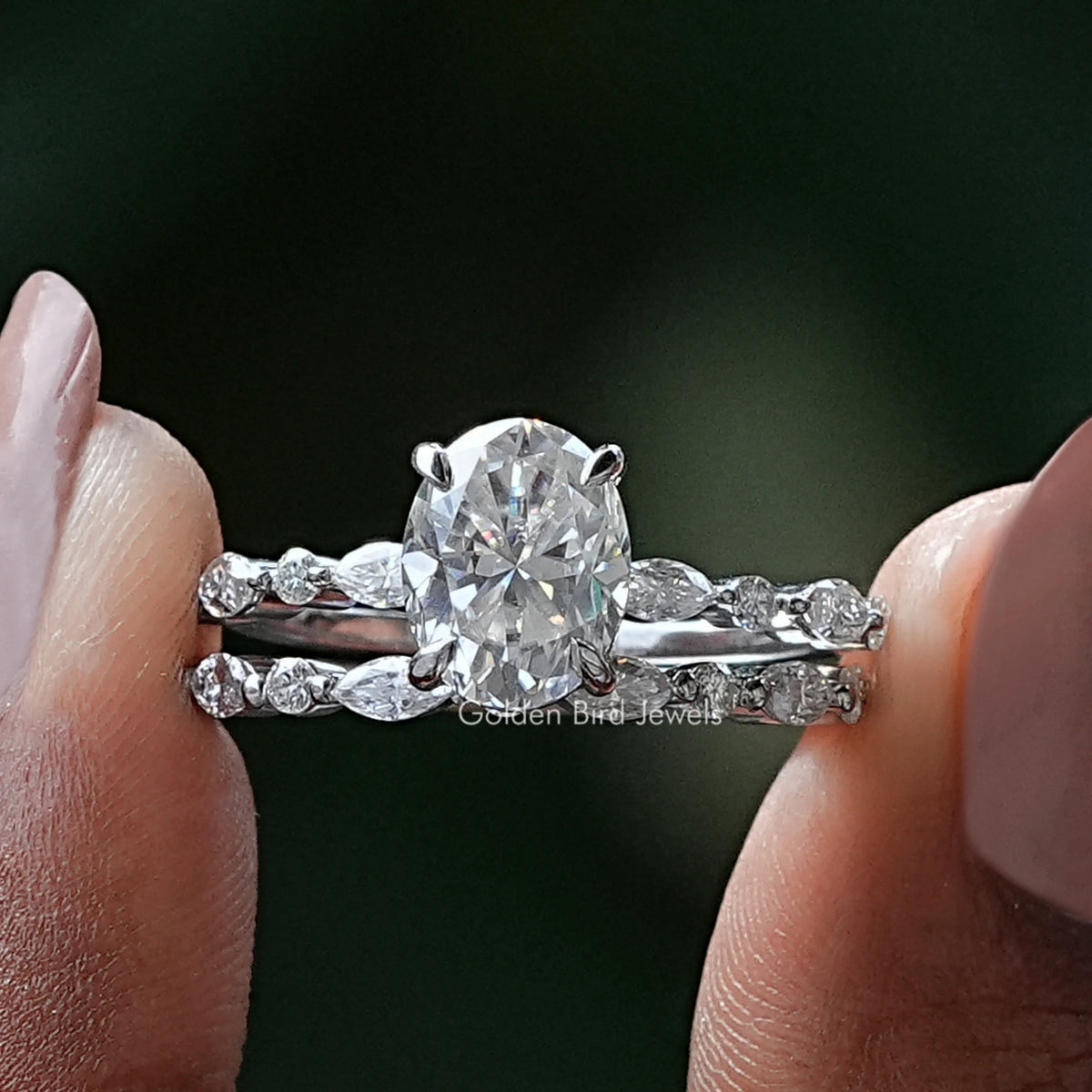 Ovaler Schnitt Moissanit Ehering Satz