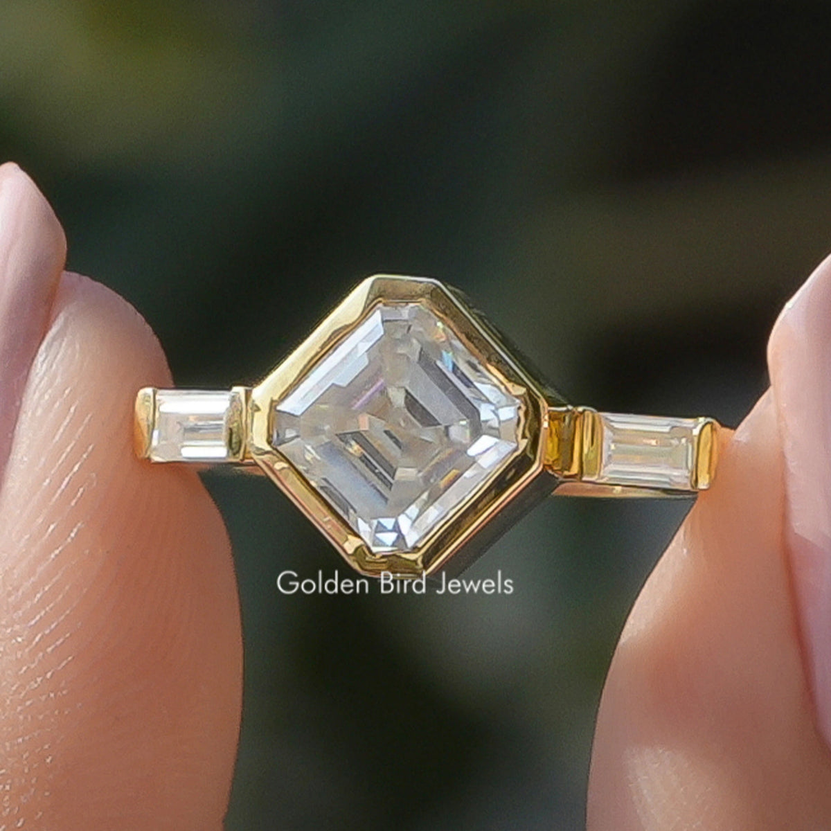Asscher Cut Moissanite Three Stone Ring
