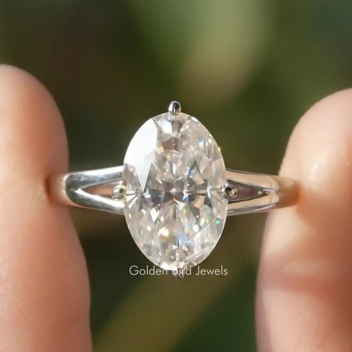 Moissanite Crushed Ice Oval Hidden Halo Ring
