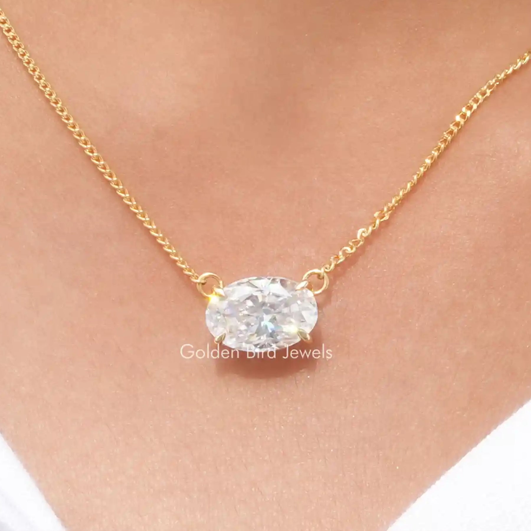 East West Crushed Ice Oval Moissanite Pendant
