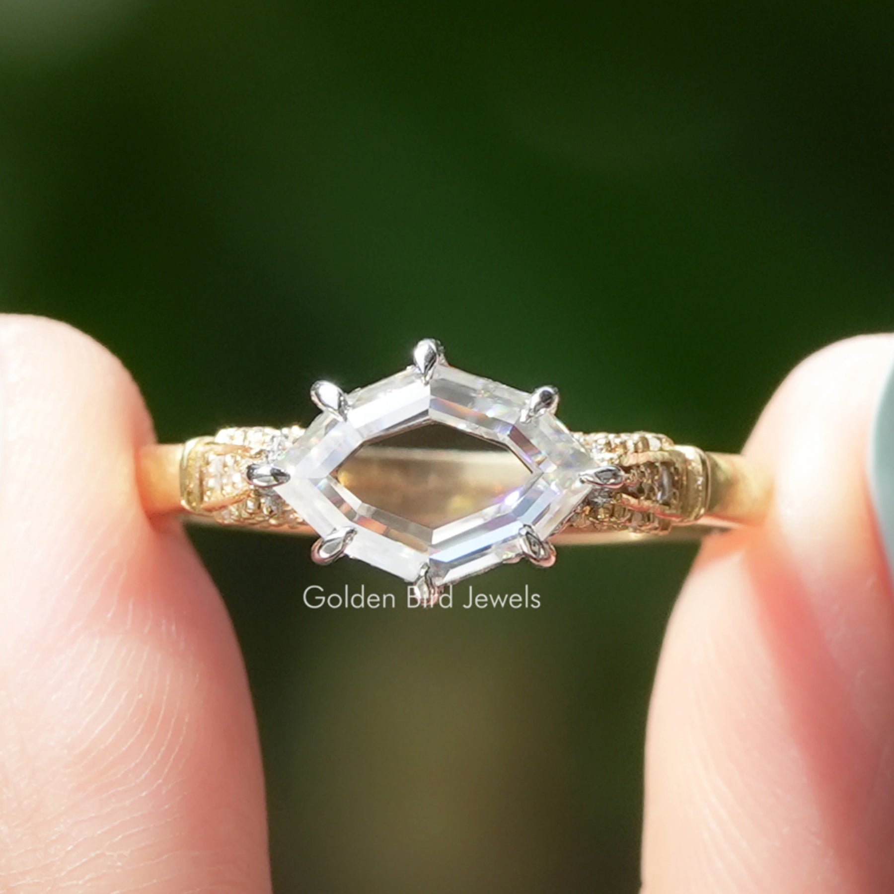 Stufen Schliff Marquise Versteckter Halo Moissanit Ring
