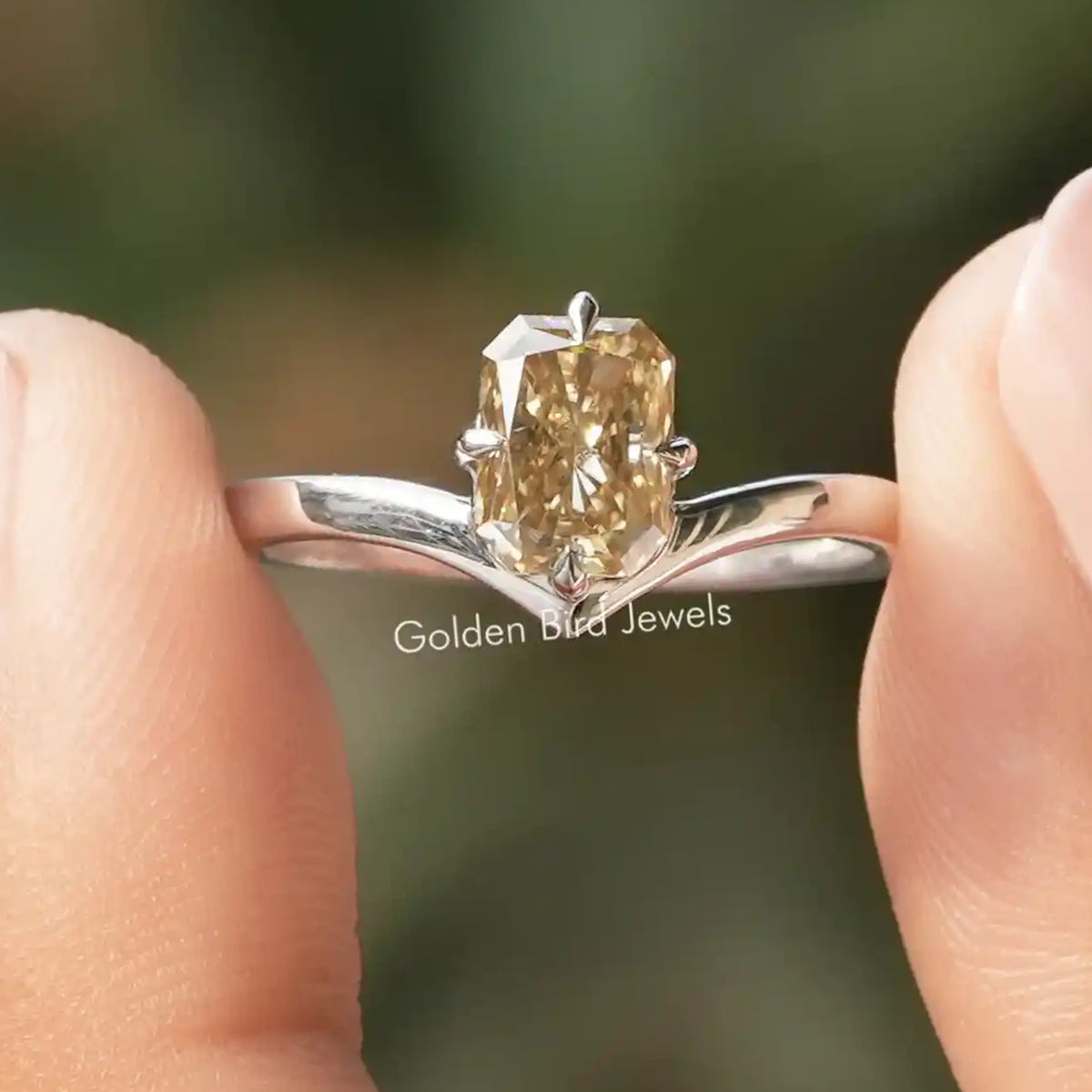 Yellow Radiant Moissanite Sideway Solitaire Ring