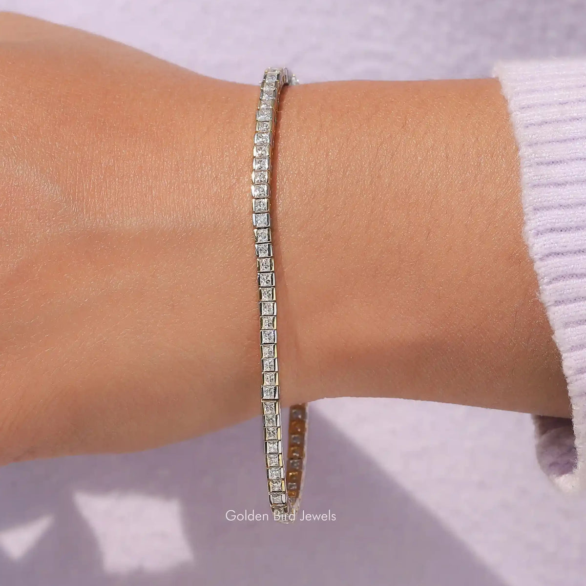 Princess Cut Moissanite Half Bezel Tennis Bracelet
