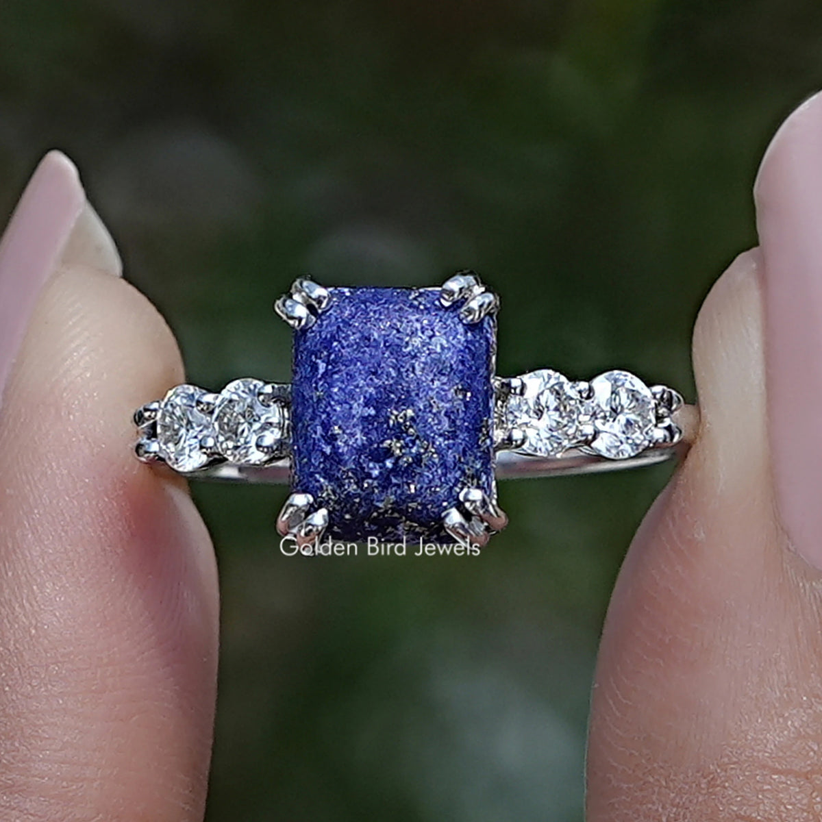 Blue Emerald Gemstone Engagement Ring