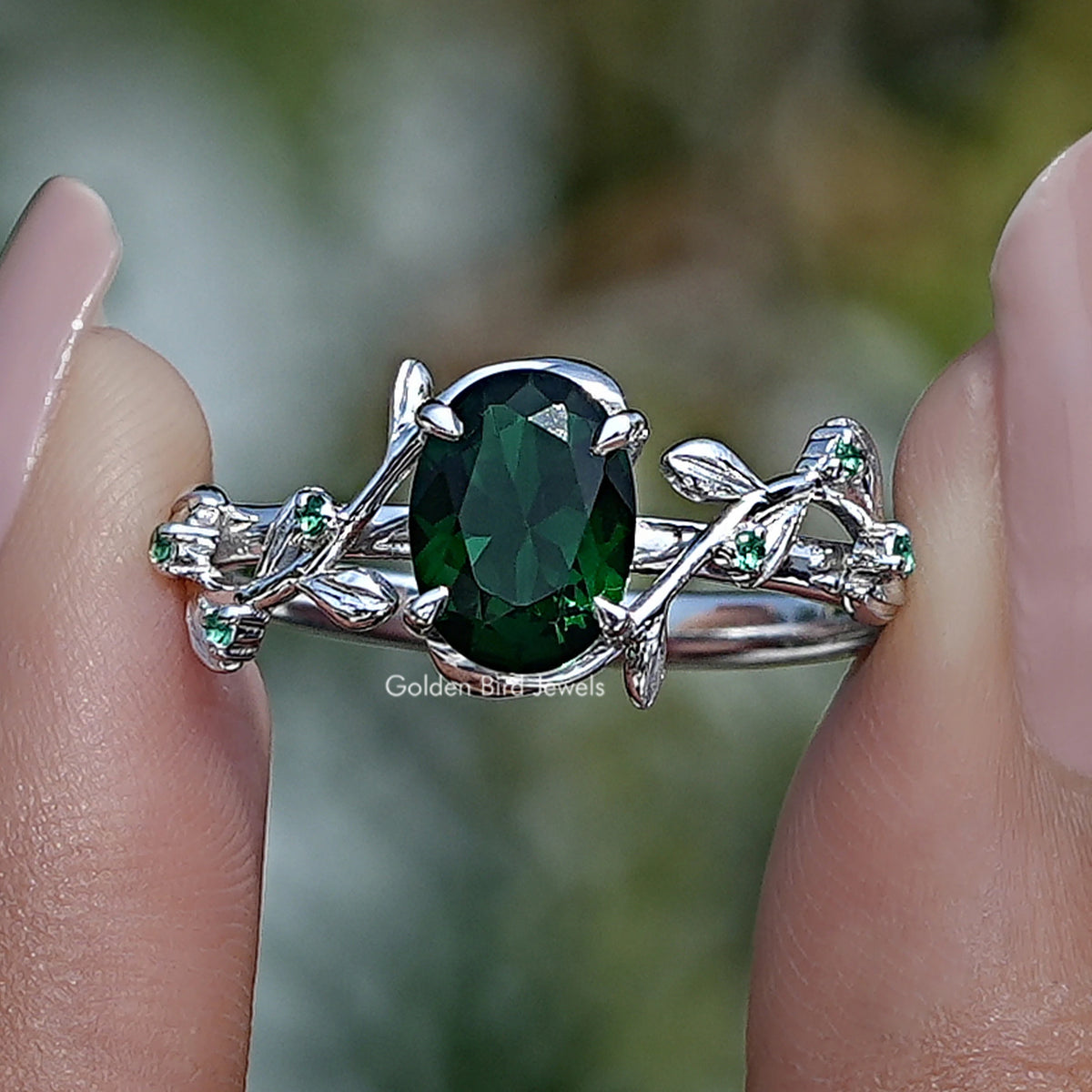 Oval Gemstone Accent Engagement Ring