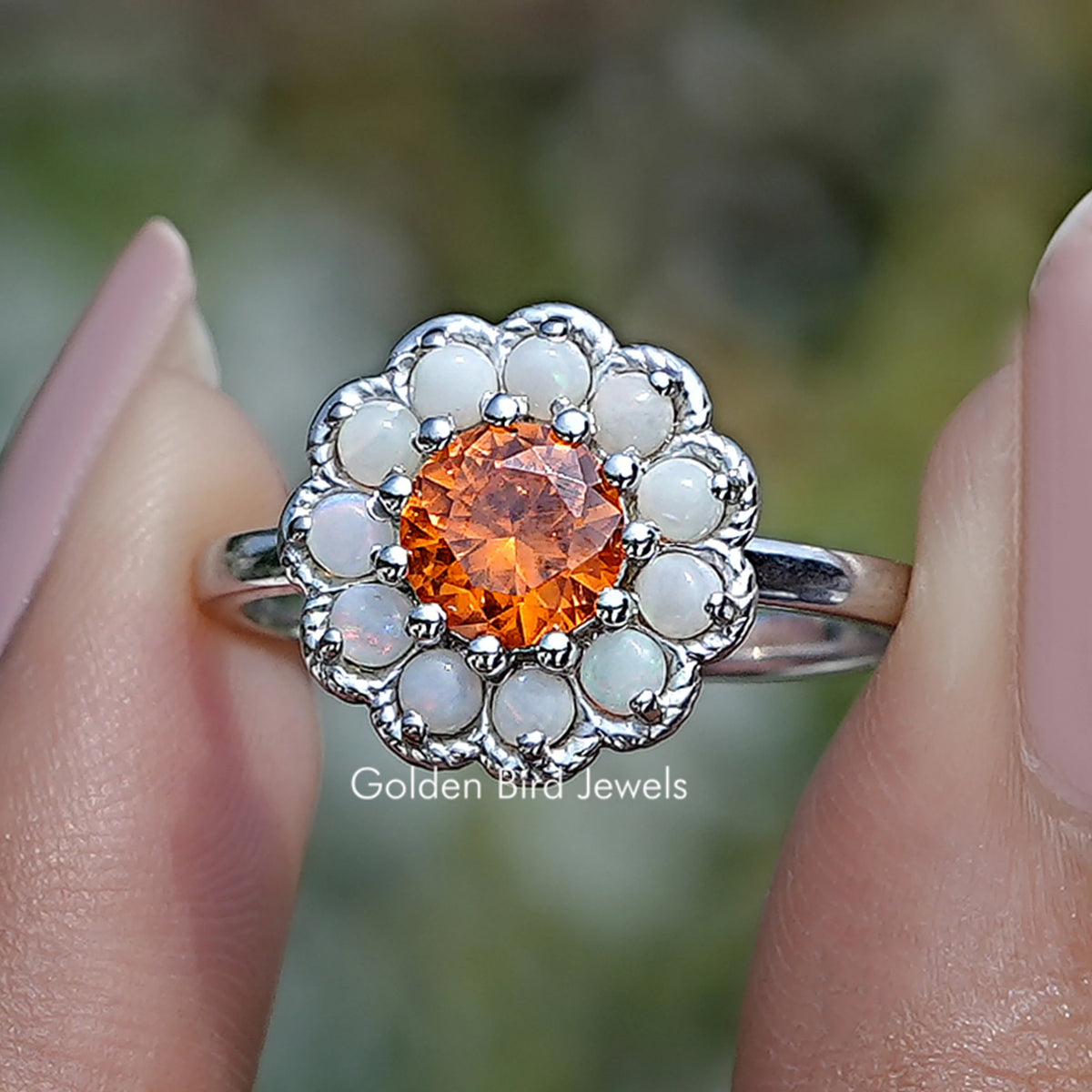 Round Sunstone Gemstone Engagement Ring