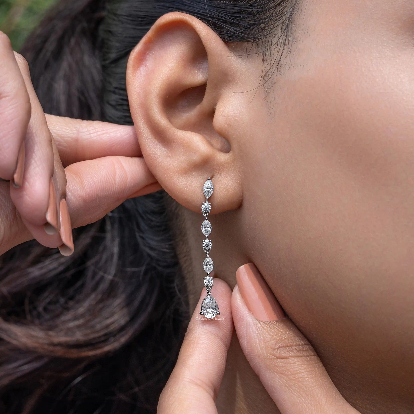 Marquise And Pear Moissanite Drop Earrings