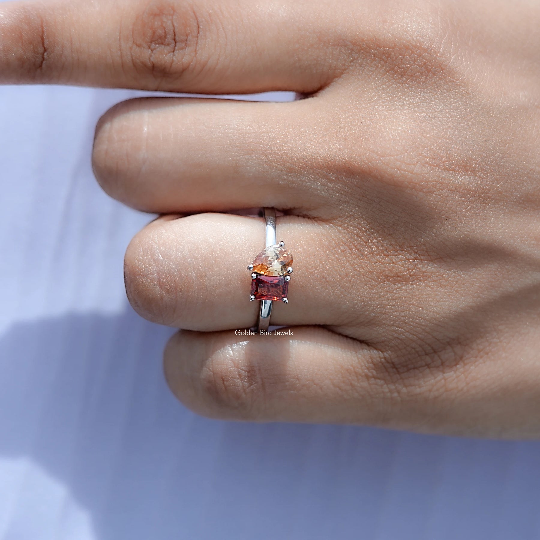 Close view of Toi et Moi Gemstone Ring
