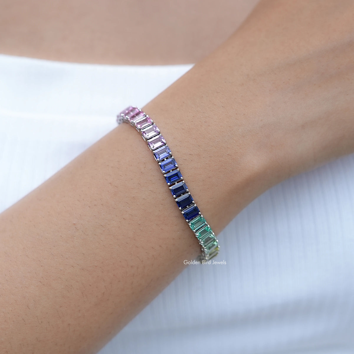 Multi Color Gradient Emerald Gemstone Tennis Bracelet
