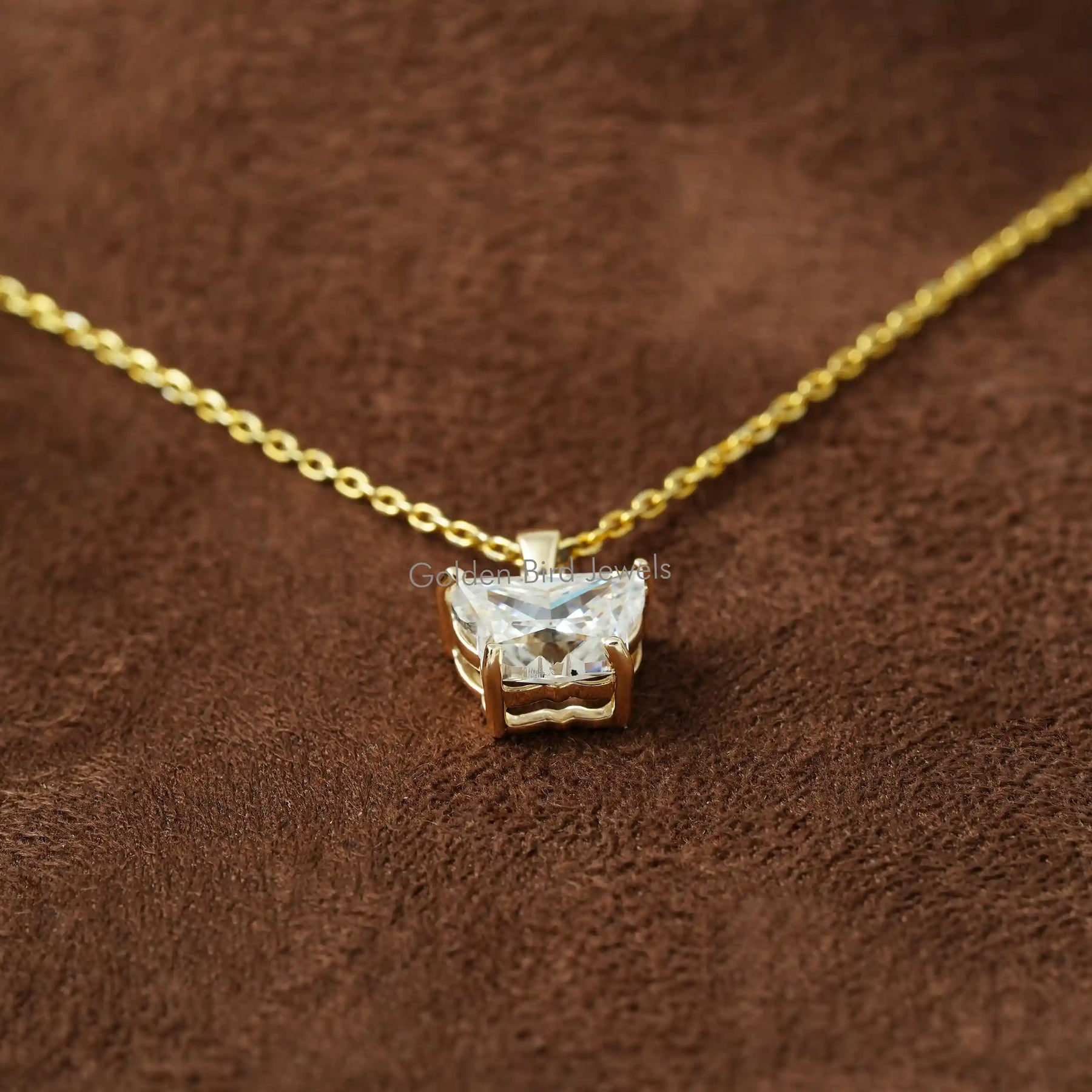 Full view of moissanite pendant in unique shape