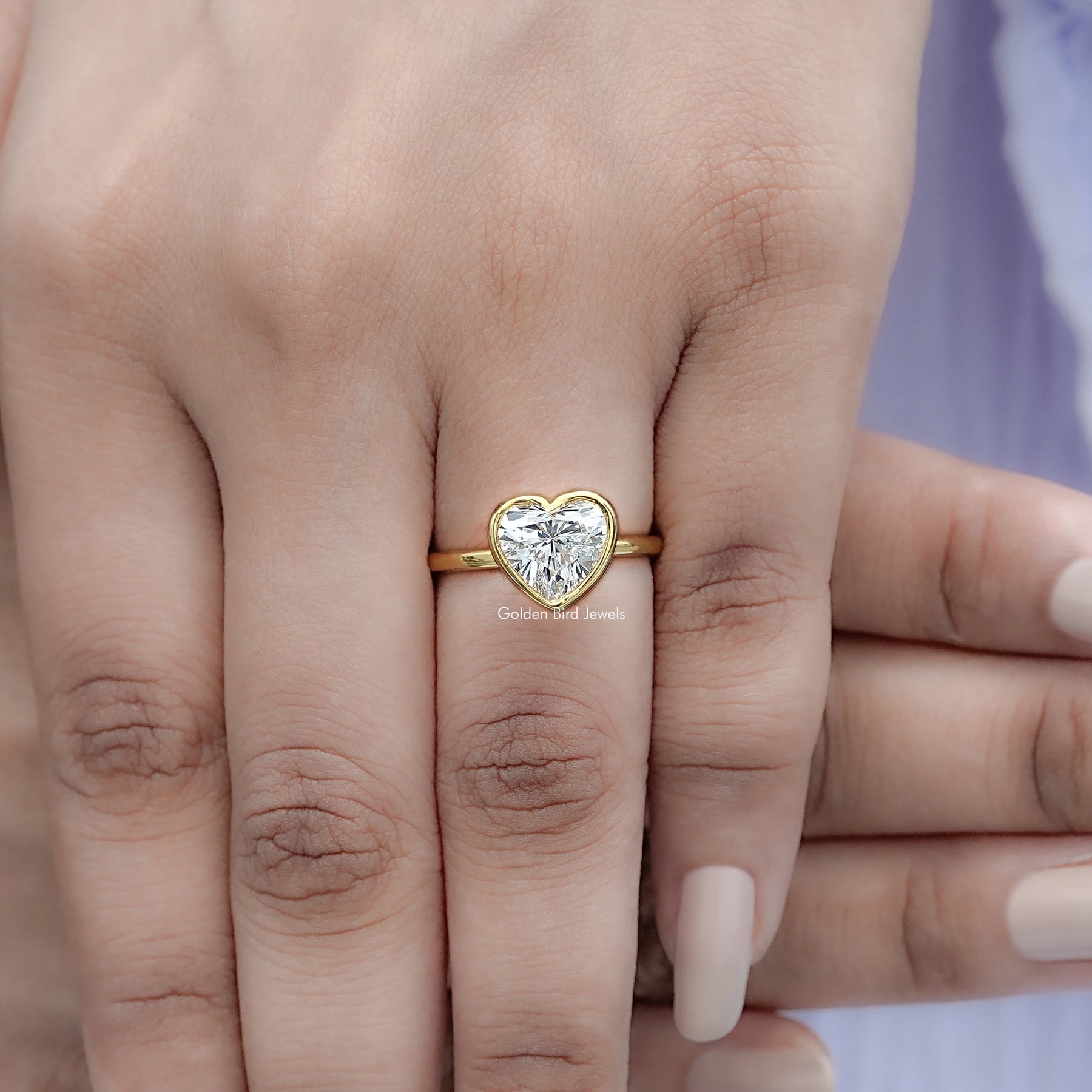 Top view of Heart Shaped Lab Diamond Bezel Set Ring