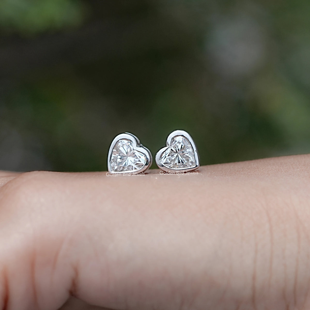 Front view of Heart Shaped Lab Diamond Stud Earrings