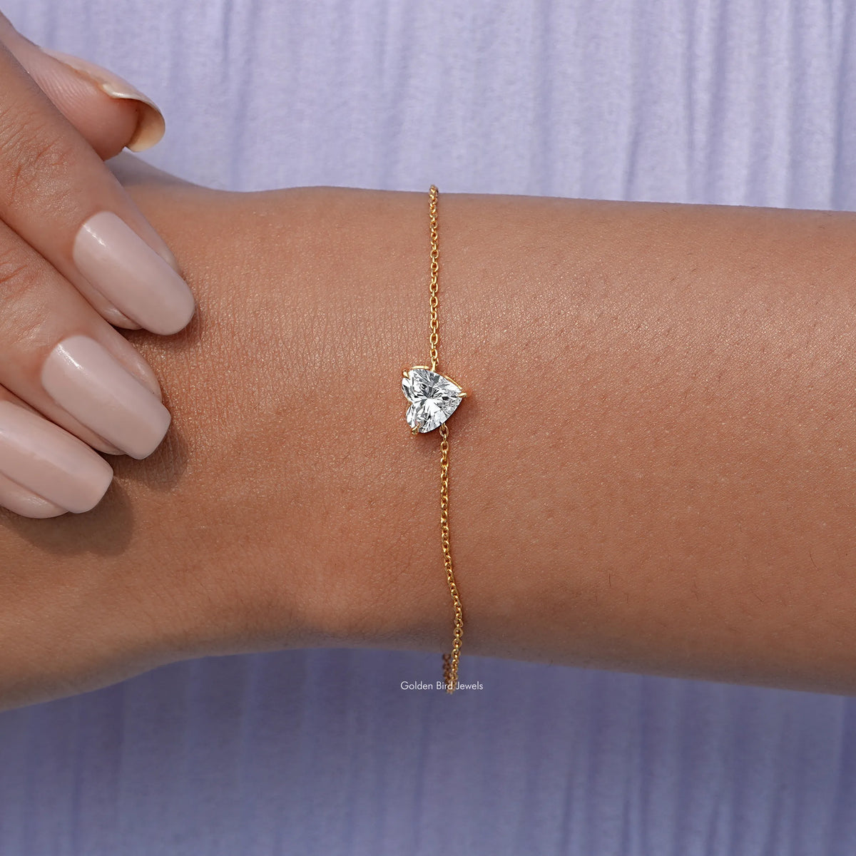 In hand view of lab diamond chain  bracelet