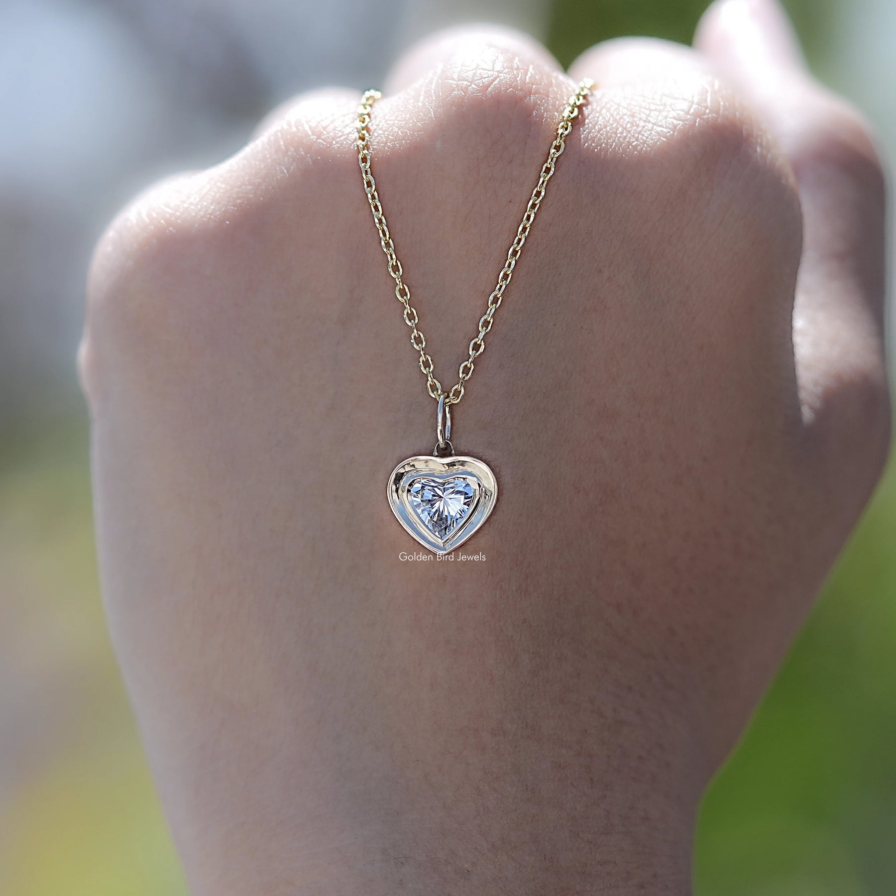 Bezel Set Heart Shaped Lab Diamond Solitaire Pendant