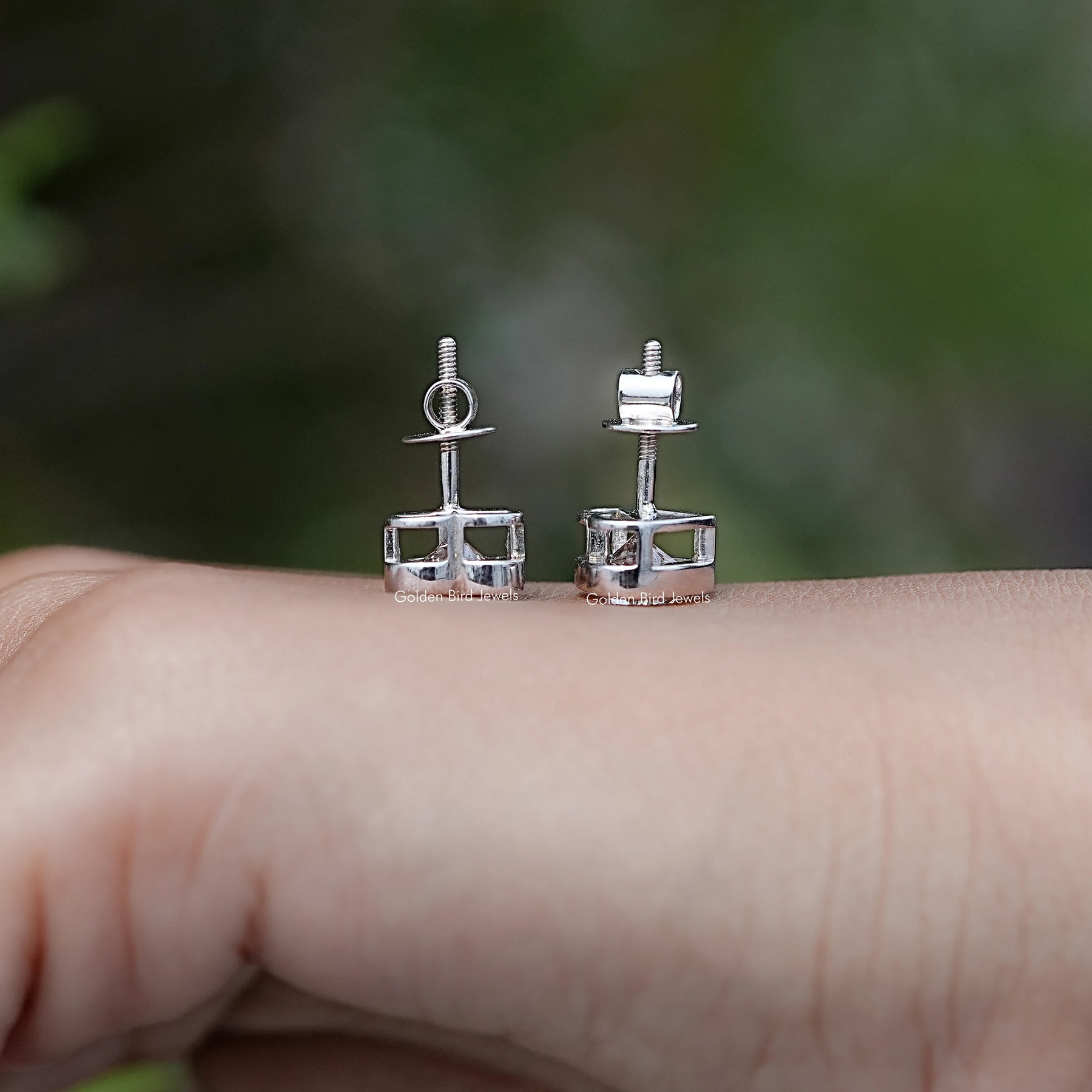 Back View of Heart Shaped Diamond Stud Earrings in screw back