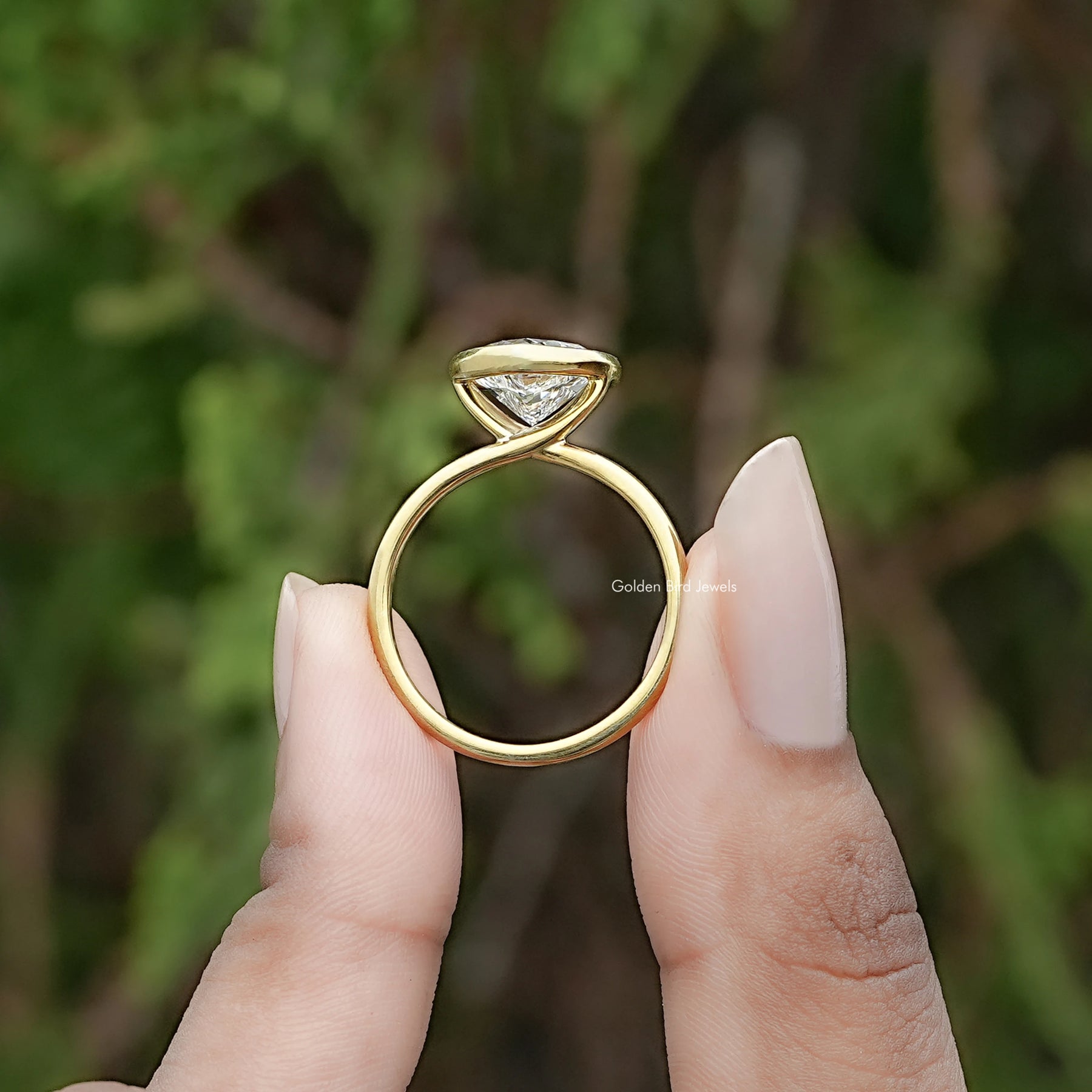 Back view of Heart Shaped Lab Diamond Bezel Set Ring