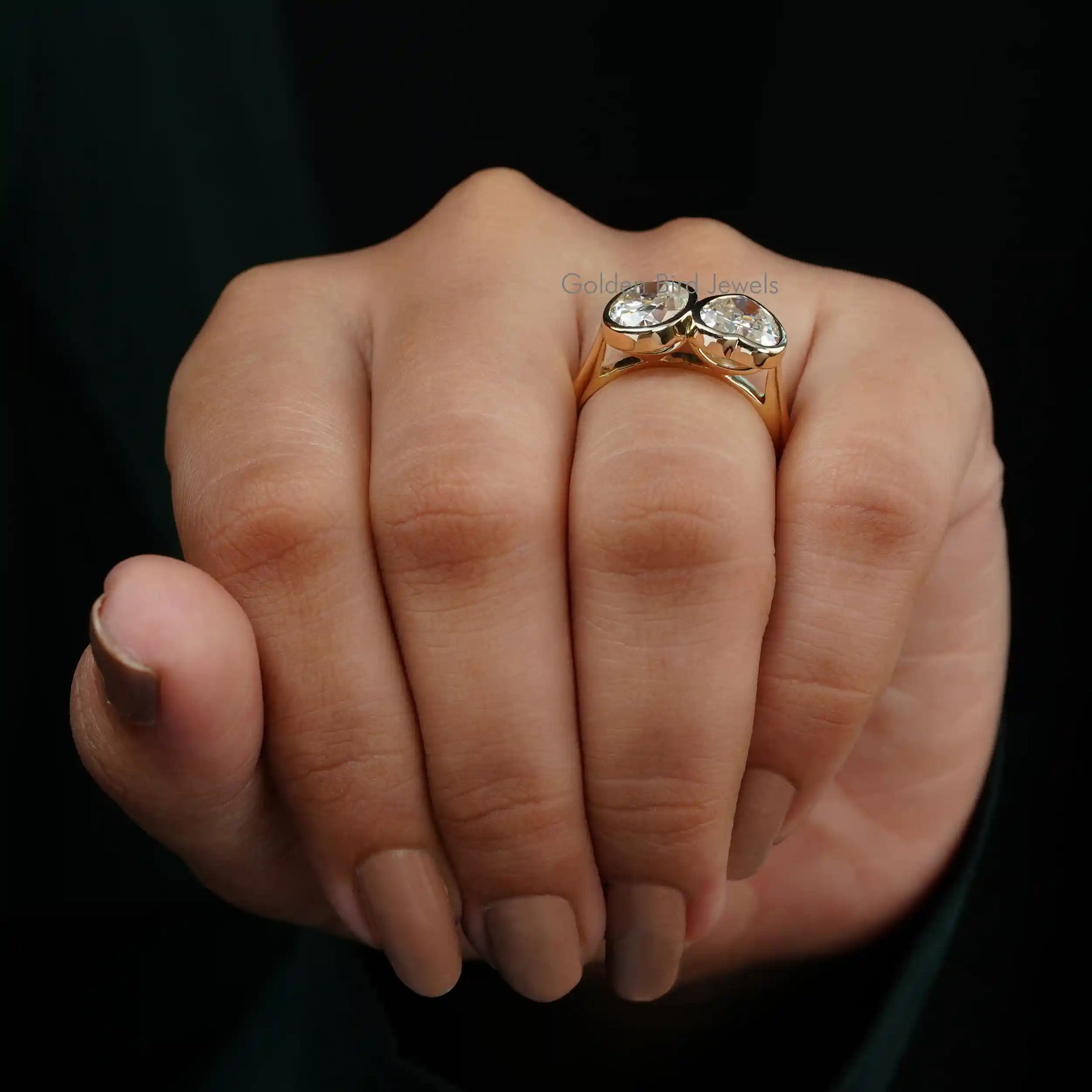 View of Heart And Oval Cut Moissanite Ring In Bezel Set