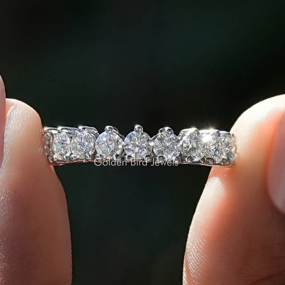 Colorless Round Cut Moissanite Wedding Band