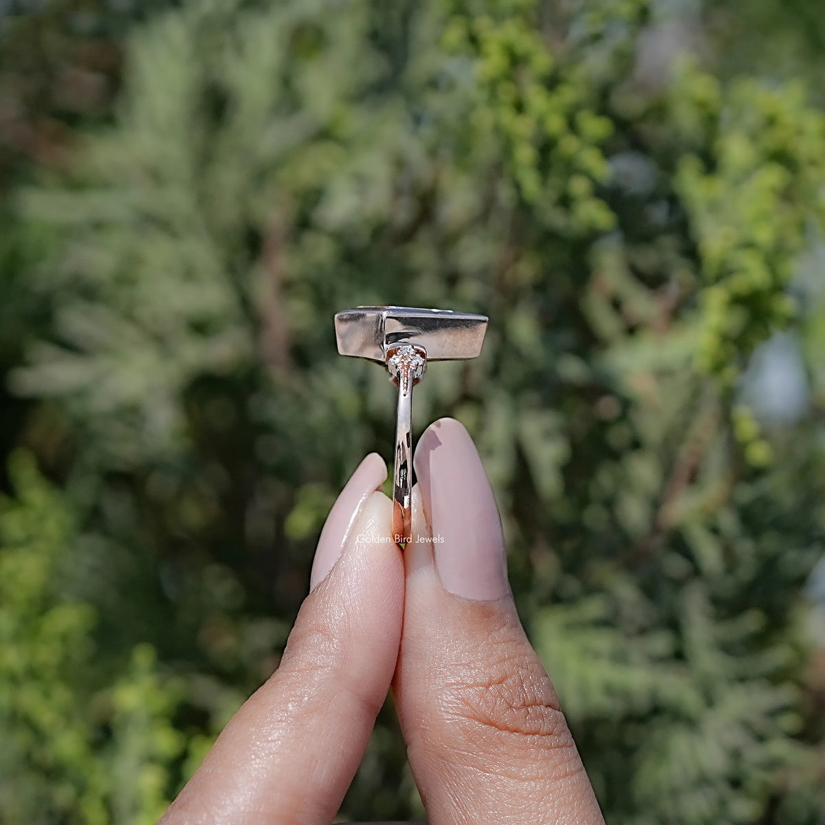 Farbloser Moissanitring im Kite-Schliff mit Fassung
