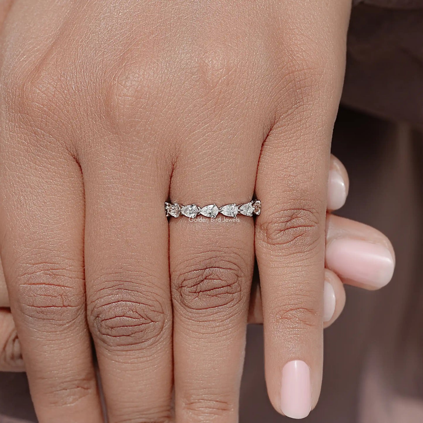 Pear Cut Lab Diamond Eternity Wedding Band