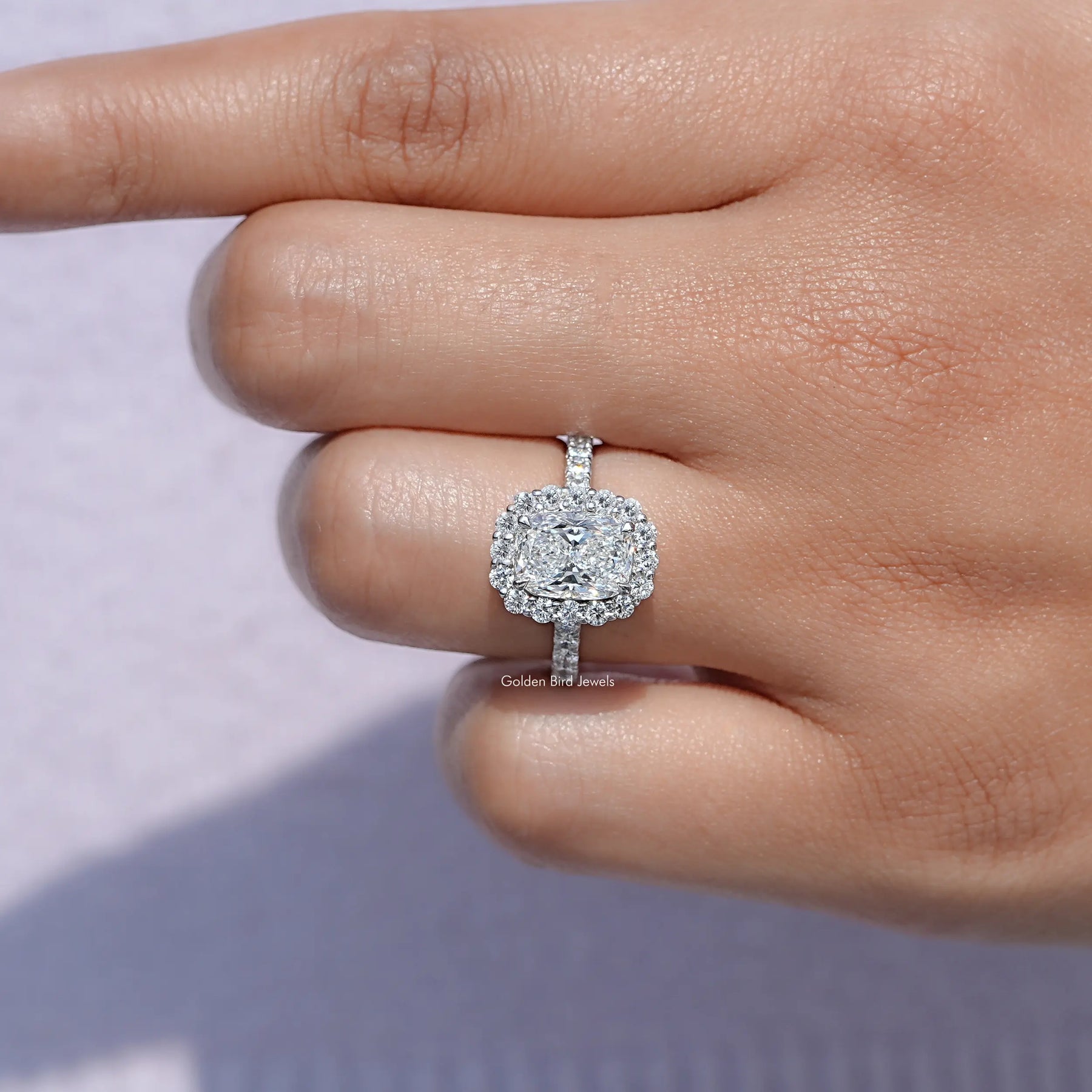 Lab Diamond Cushion Cut Halo Accent Ring