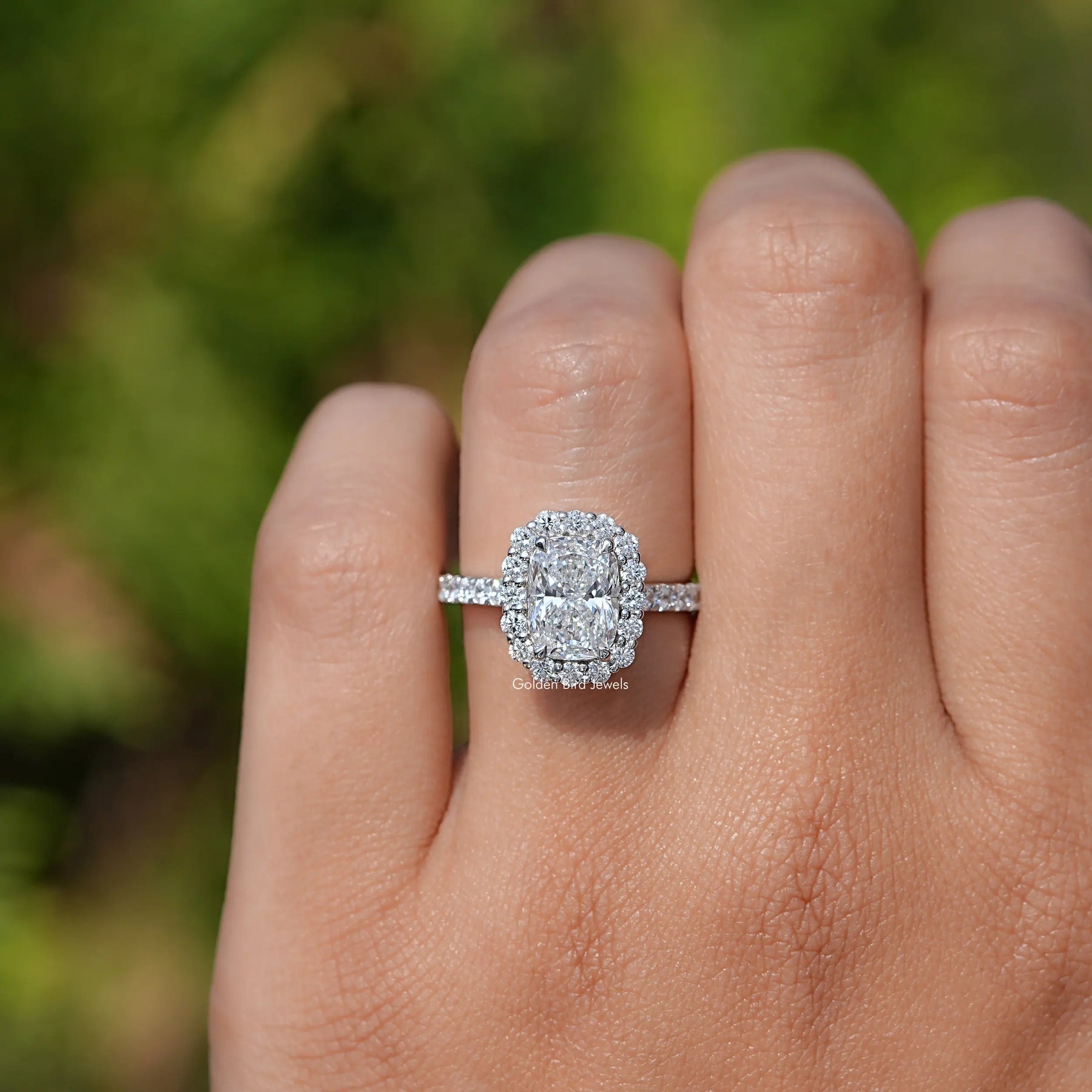 Lab Diamond Cushion Cut Halo Accent Ring