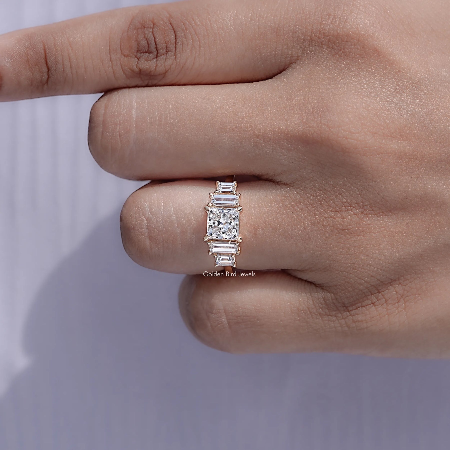 Detailed view of Princess And Baguette Diamond Five Stone Ring