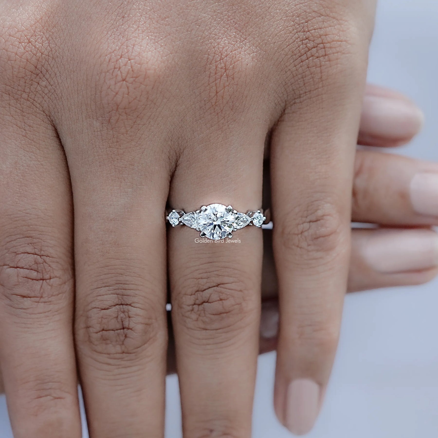 Round And Pear Cut Lab Diamond Five Stone Ring