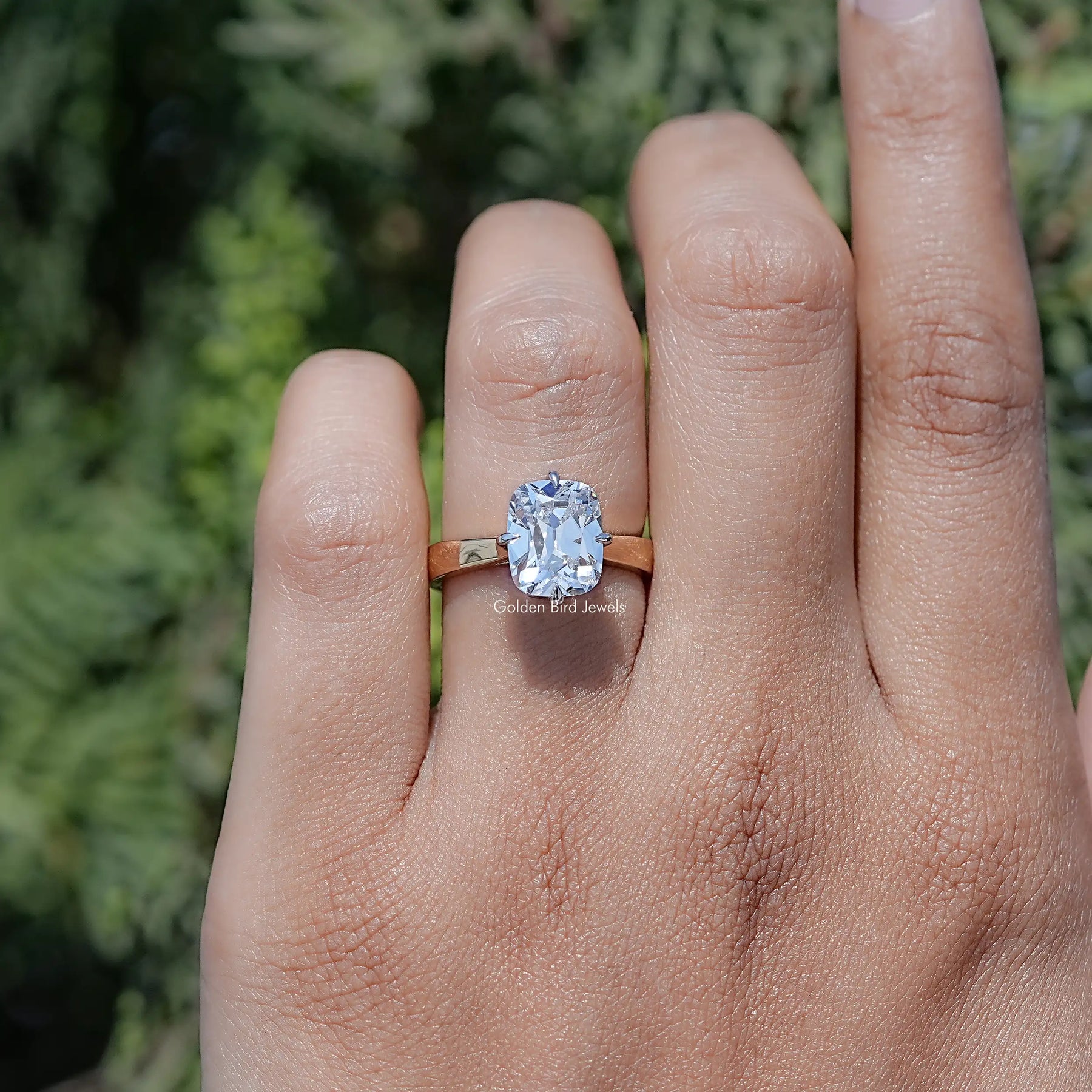 Old Mine Cushion Lab Diamond Engagement Ring