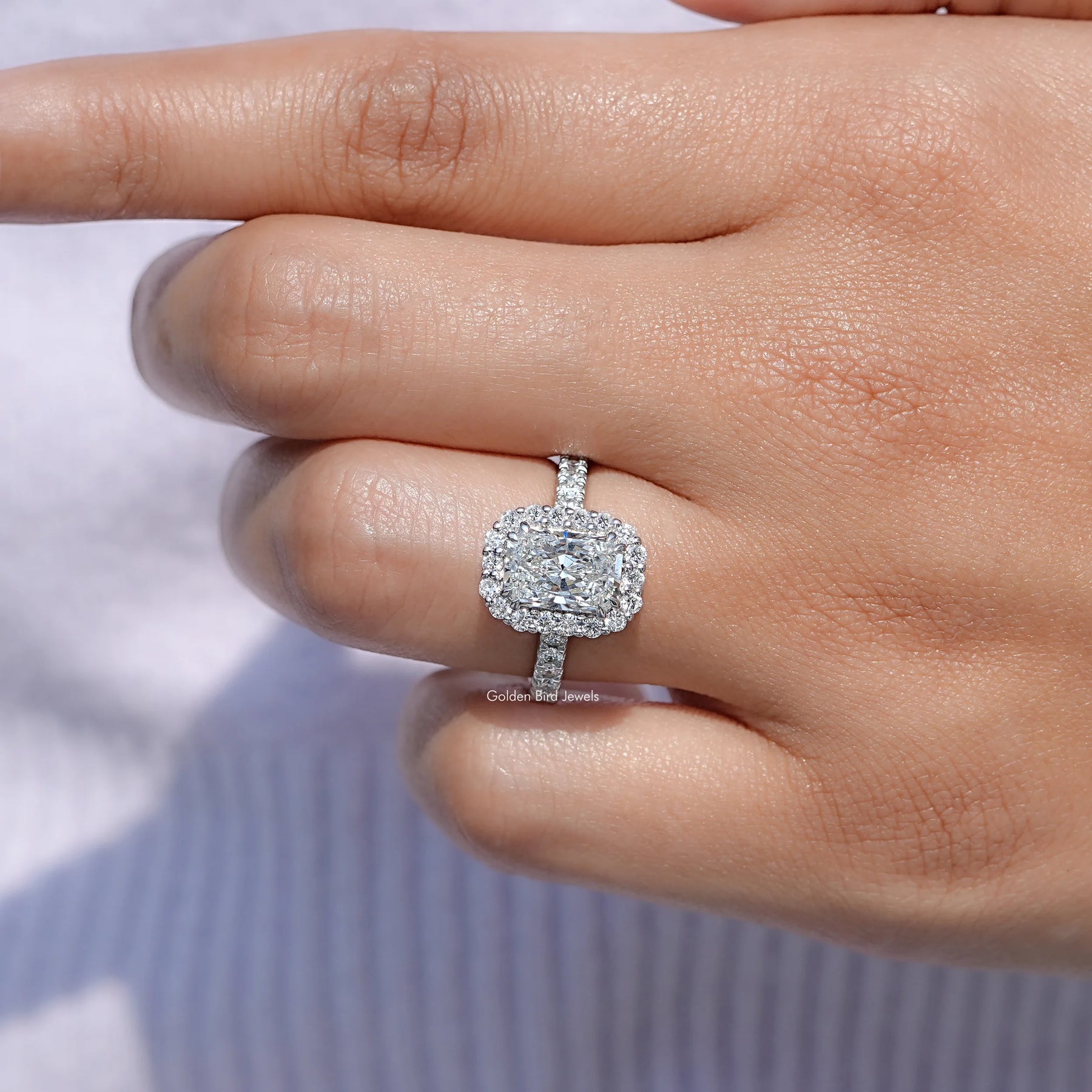 Radiant Lab Diamond Halo Accent Engagement Ring
