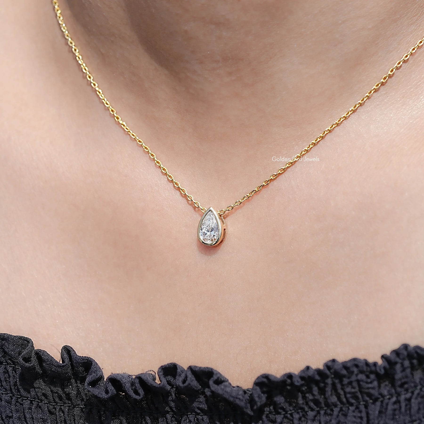 Bezel Set Pear Cut Lab Diamond Solitaire Pendant