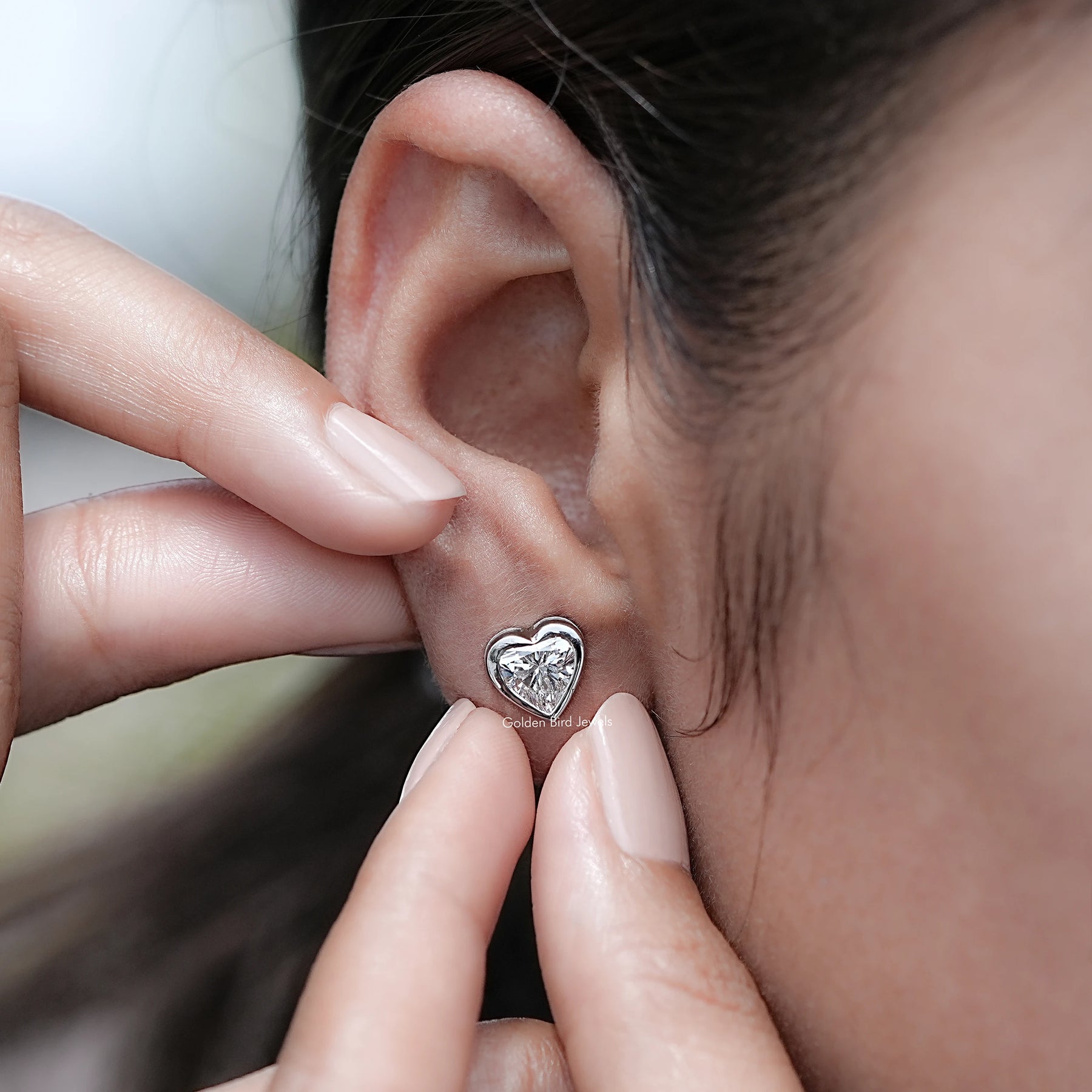 Display view of Heart Shaped Lab Grown Diamond Stud Earrings