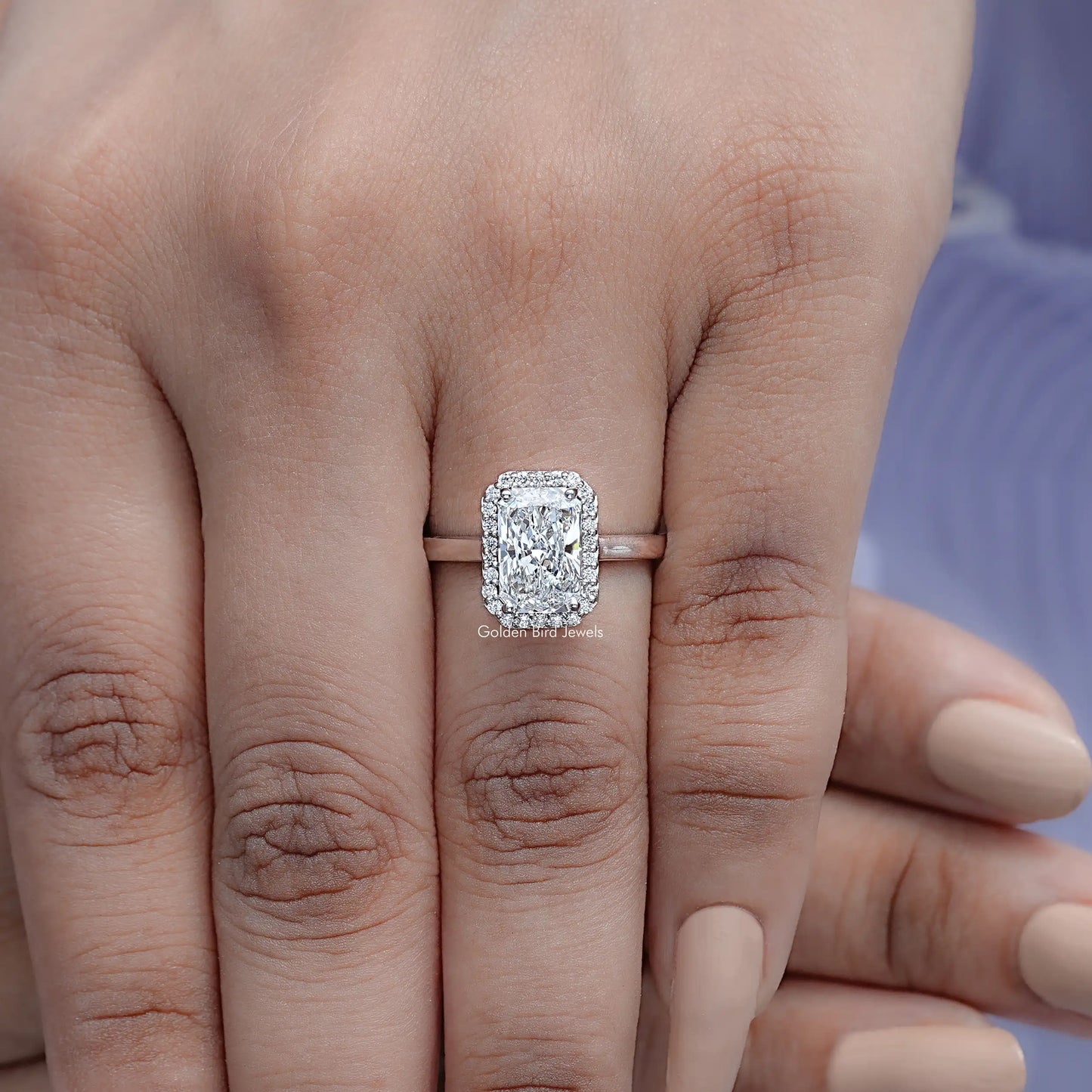 Detailed View Of Lab Diamond Halo Engagement Ring