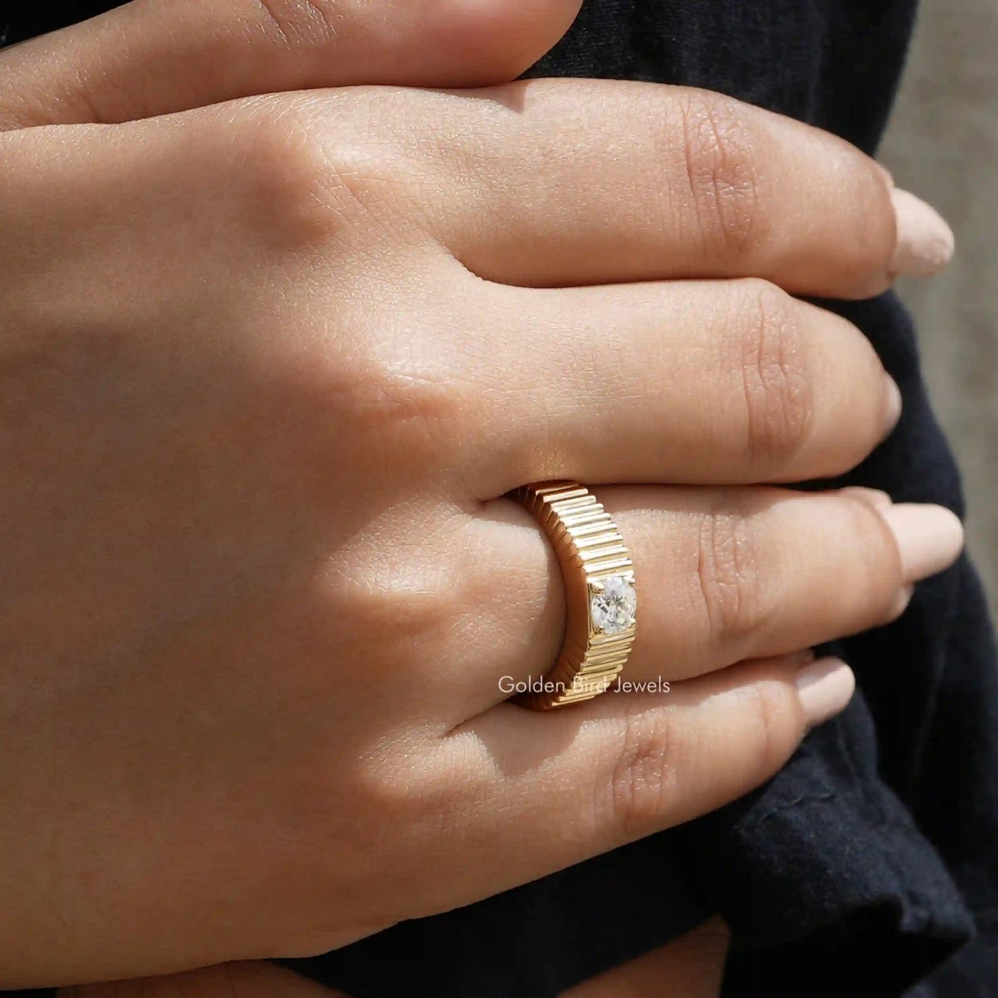 View of Round Cut Lab Grown Solittaire Engagement Ring In Finger