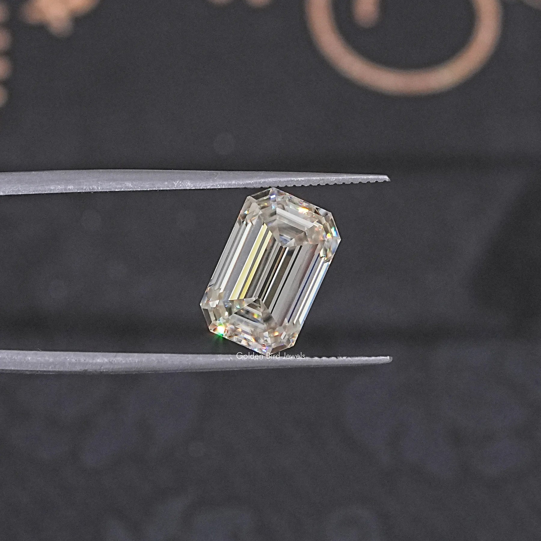 Back View Of Old Mine Emerald Cut Loose Moissanite Stone