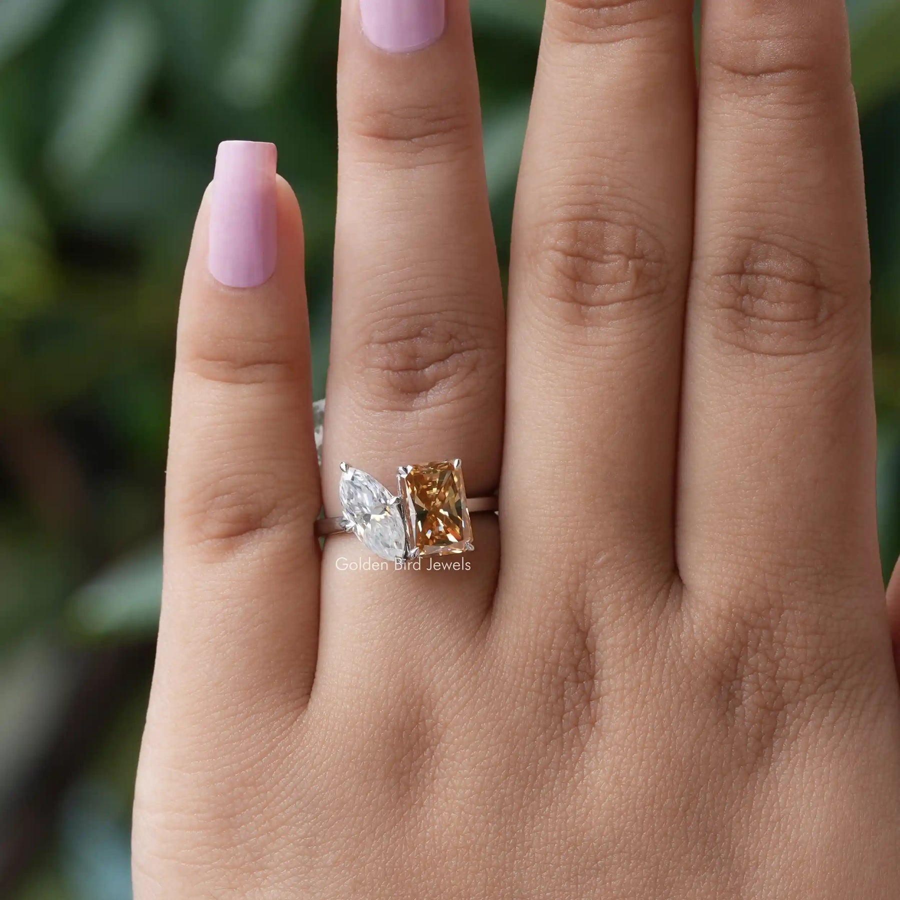 Detailed View Of Moissanite Marquise And Radiant Cut Ring