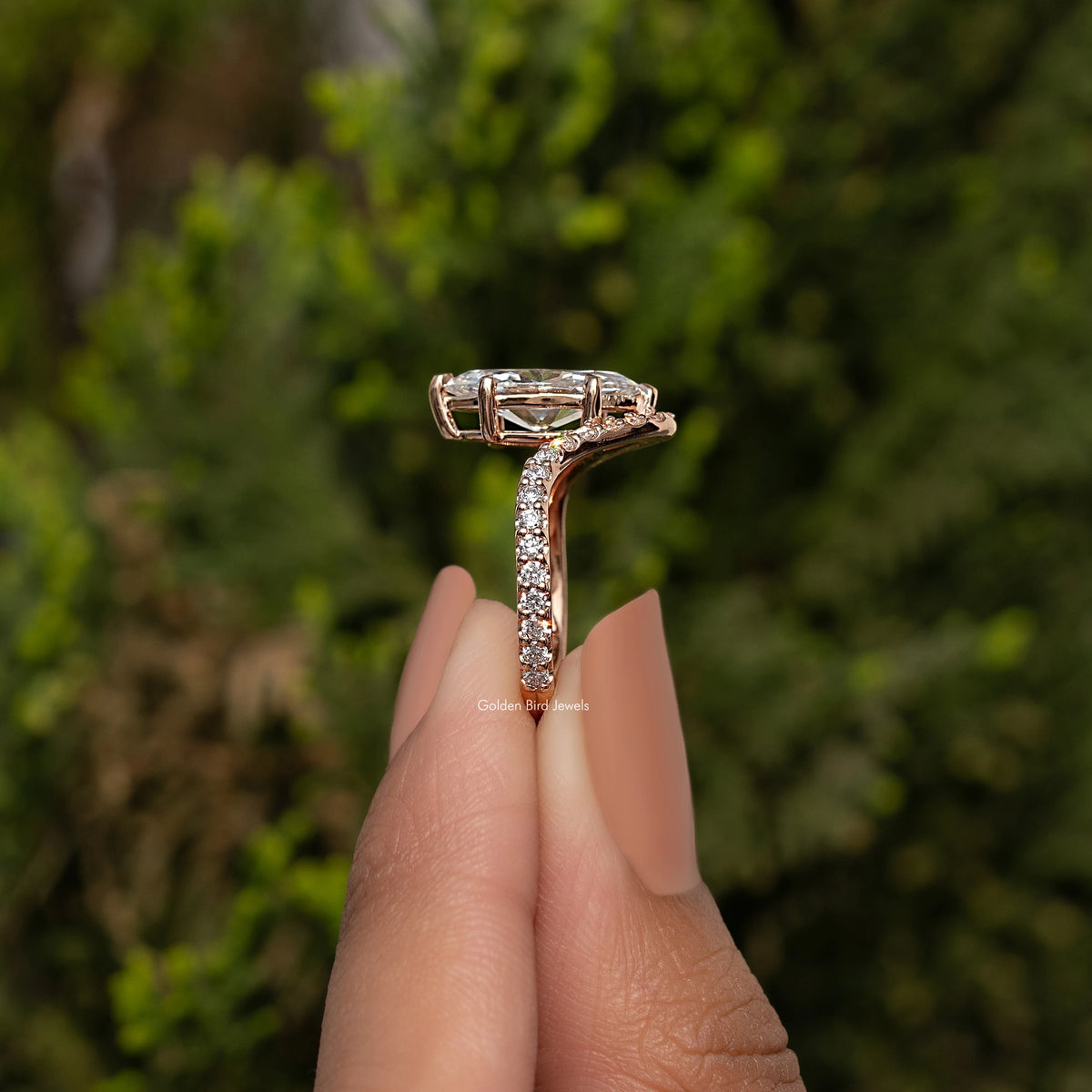 Marquise Cut Lab Grown Curved Accent Ring