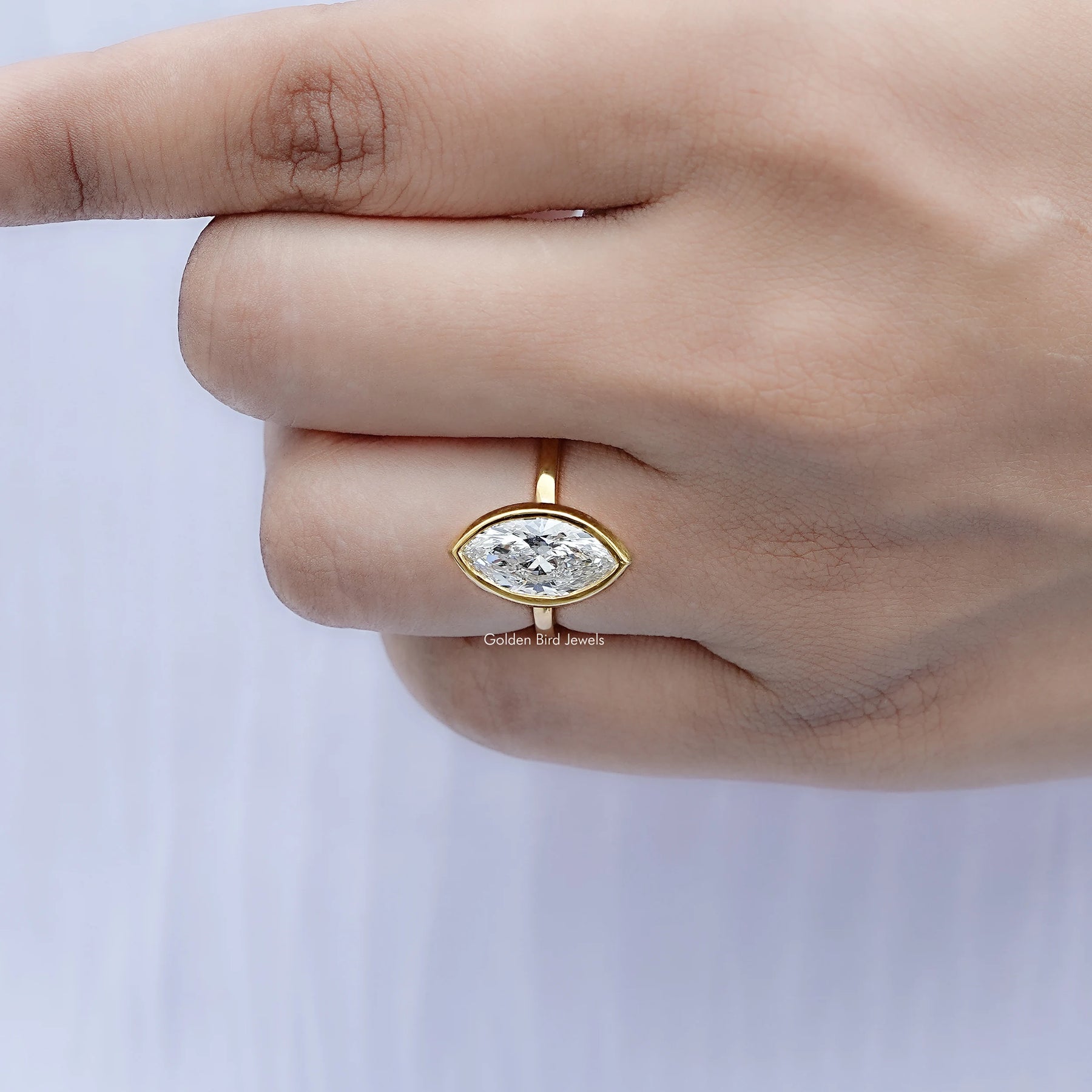 Detailed view of Marquise Diamond Bezel Set Ring