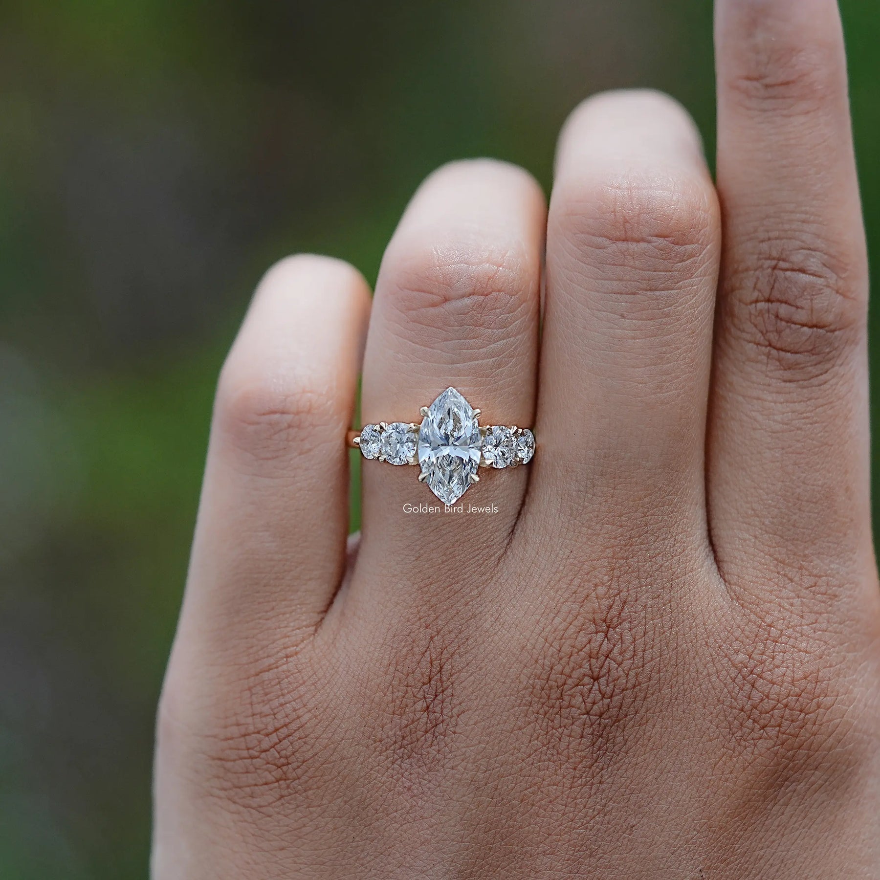 Marquise Lab Diamond Five Stone Engagement Ring