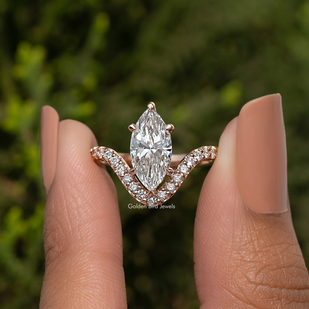 Marquise Cut Lab Grown Curved Accent Ring