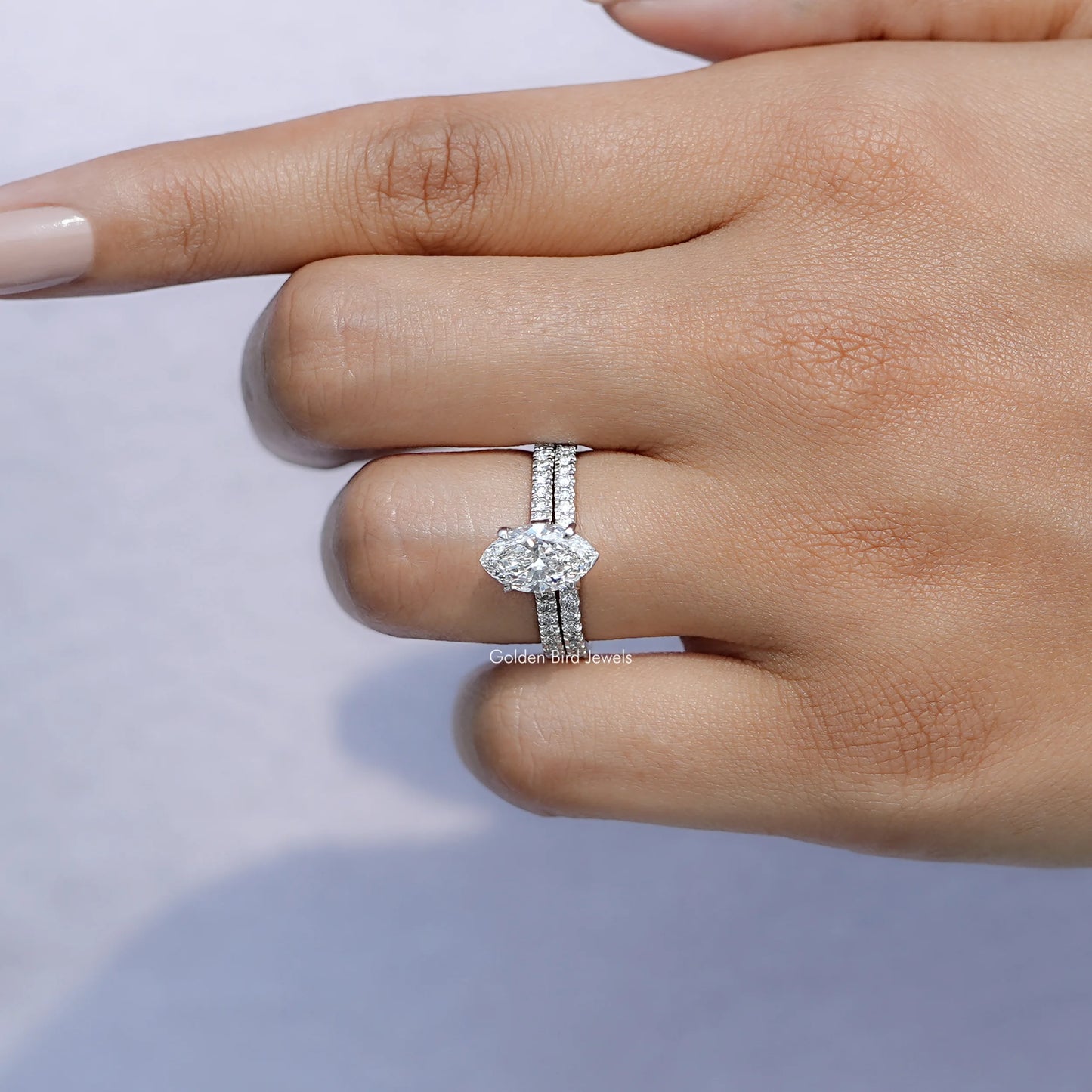Top view of Marquise Cut Lab Diamond bridal Set